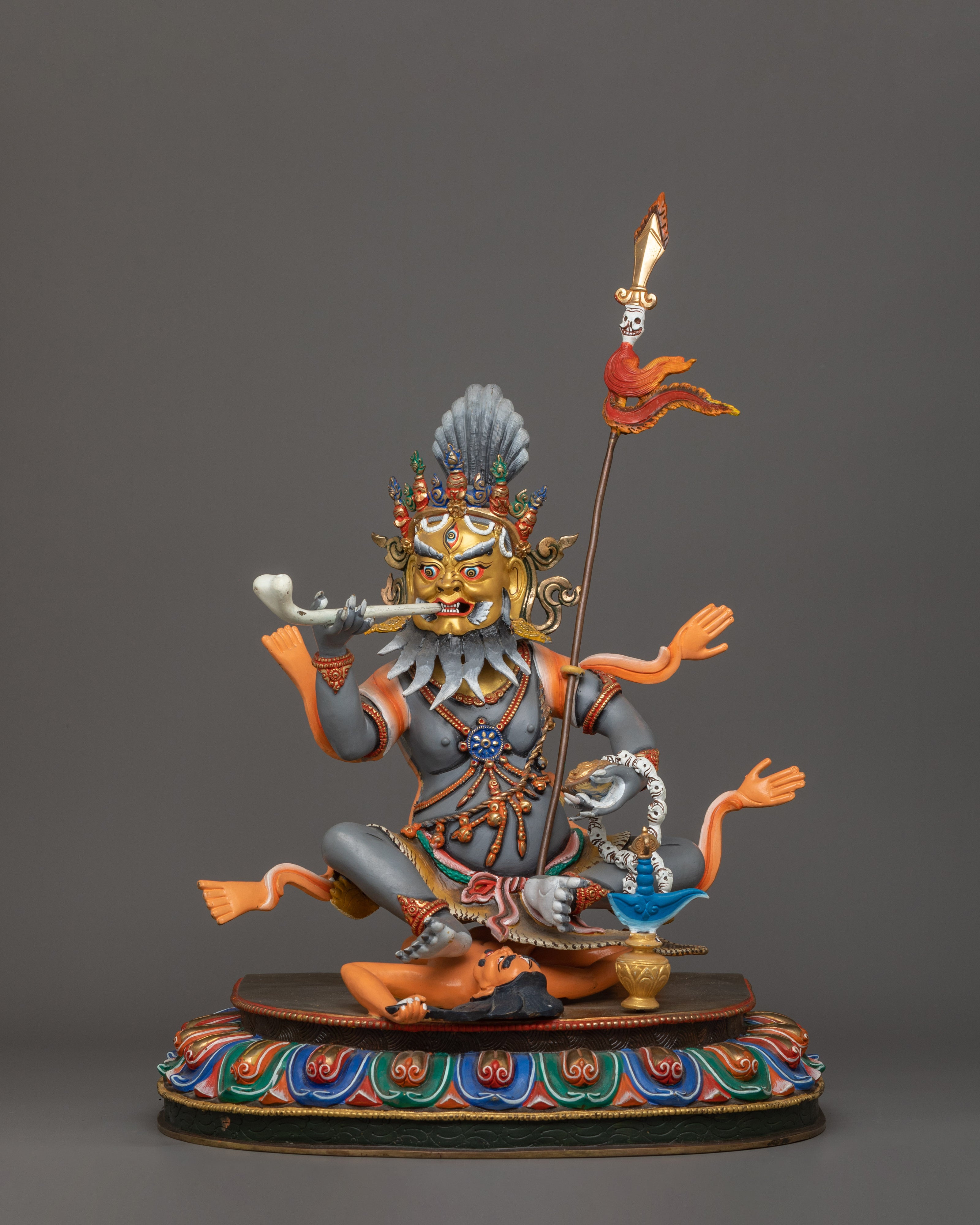 Beautiful Acrylic Painting Brahmanrupa Mahakala Statue | The Protector in Brahmin Form