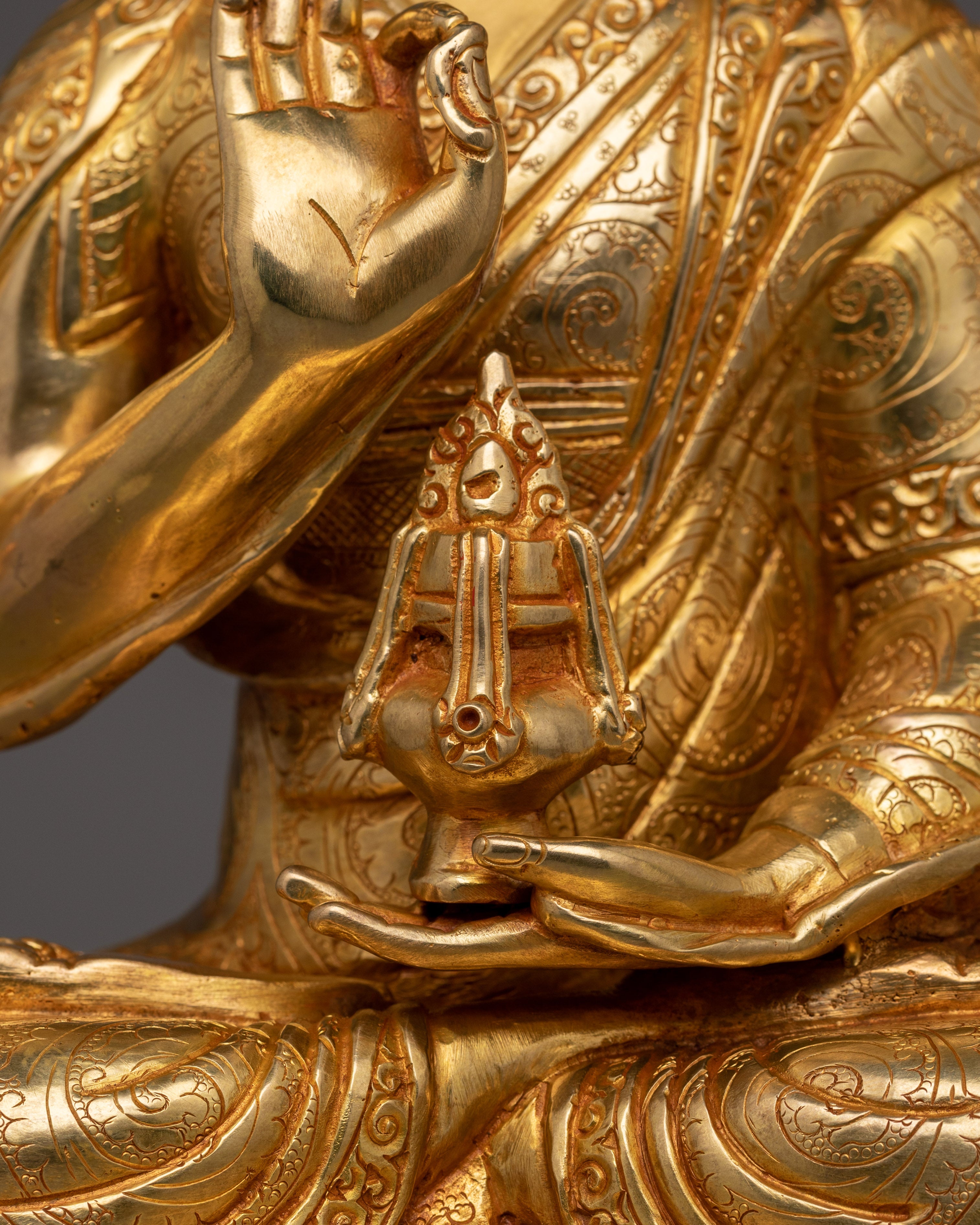 24K Gold Gilded Tsong Khapa Statue | Guru of Tibetan Buddhist Teachings