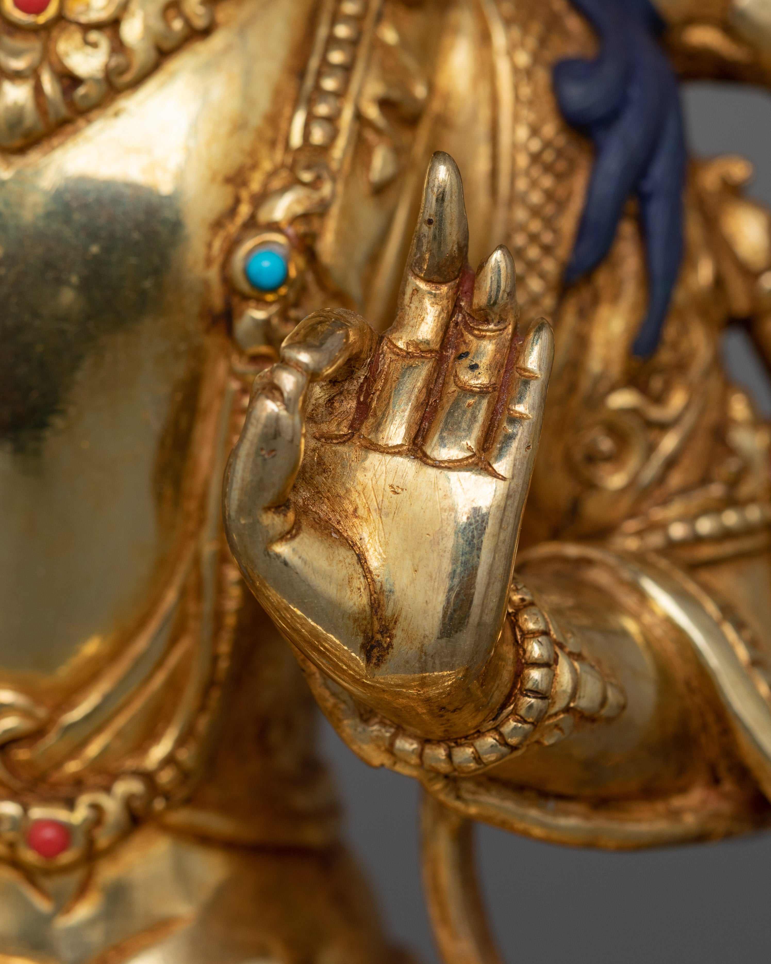 Manjushri with Hand Carved Gemstones Statue | The Embodiment of Wisdom