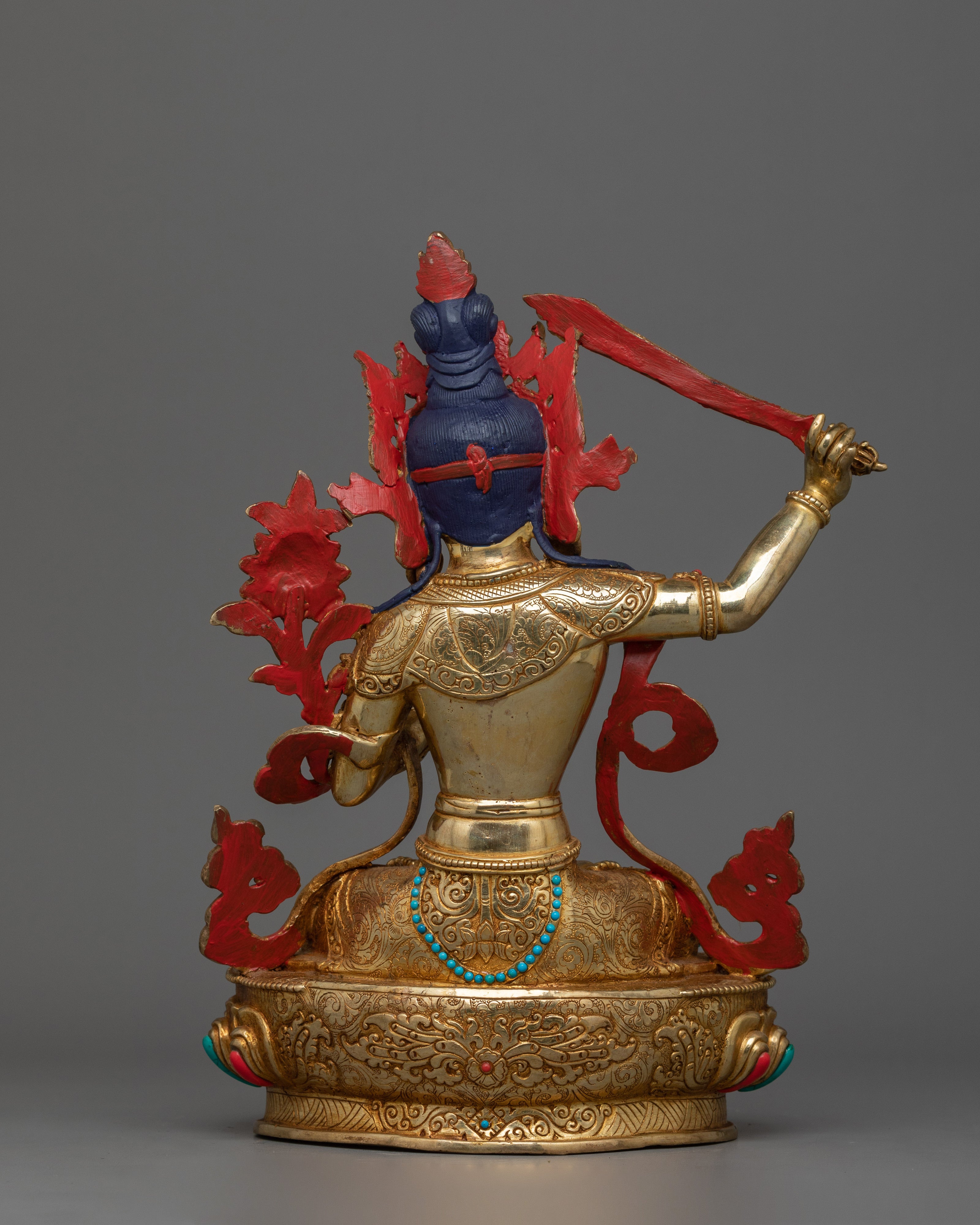 Manjushri with Hand Carved Gemstones Statue | The Embodiment of Wisdom