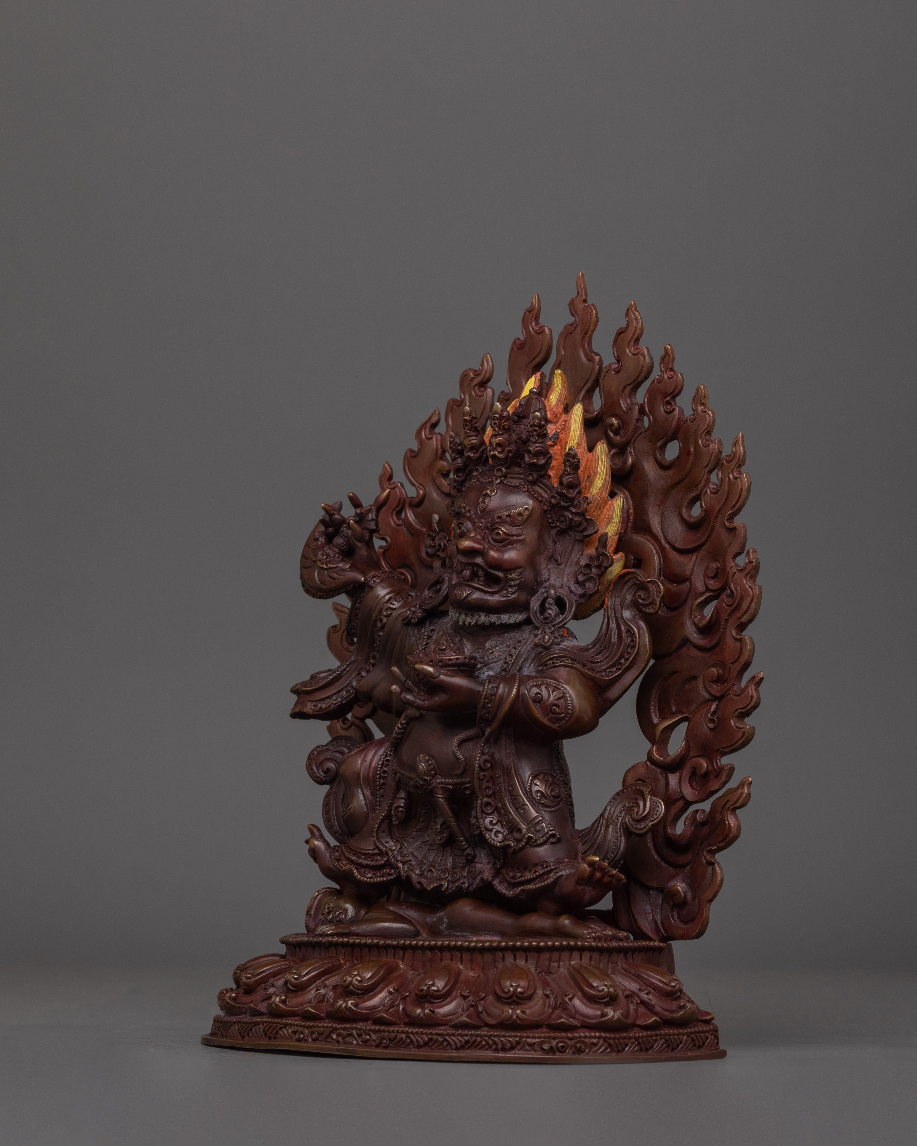 Handmade Mahakala Bernagchen Statue | Oxidized Copper Body Sculpture