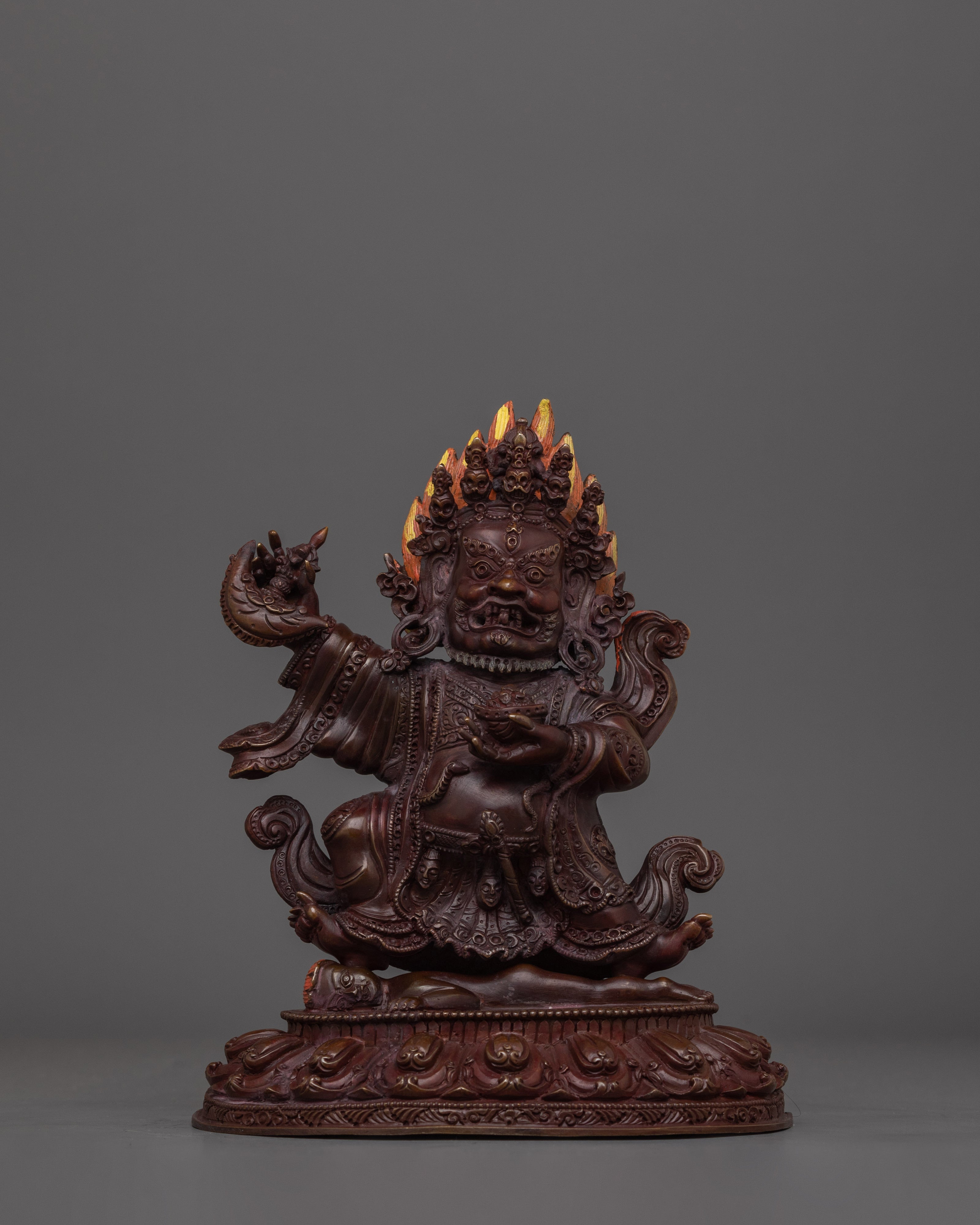 Handmade Mahakala Bernagchen Statue | Oxidized Copper Body Sculpture