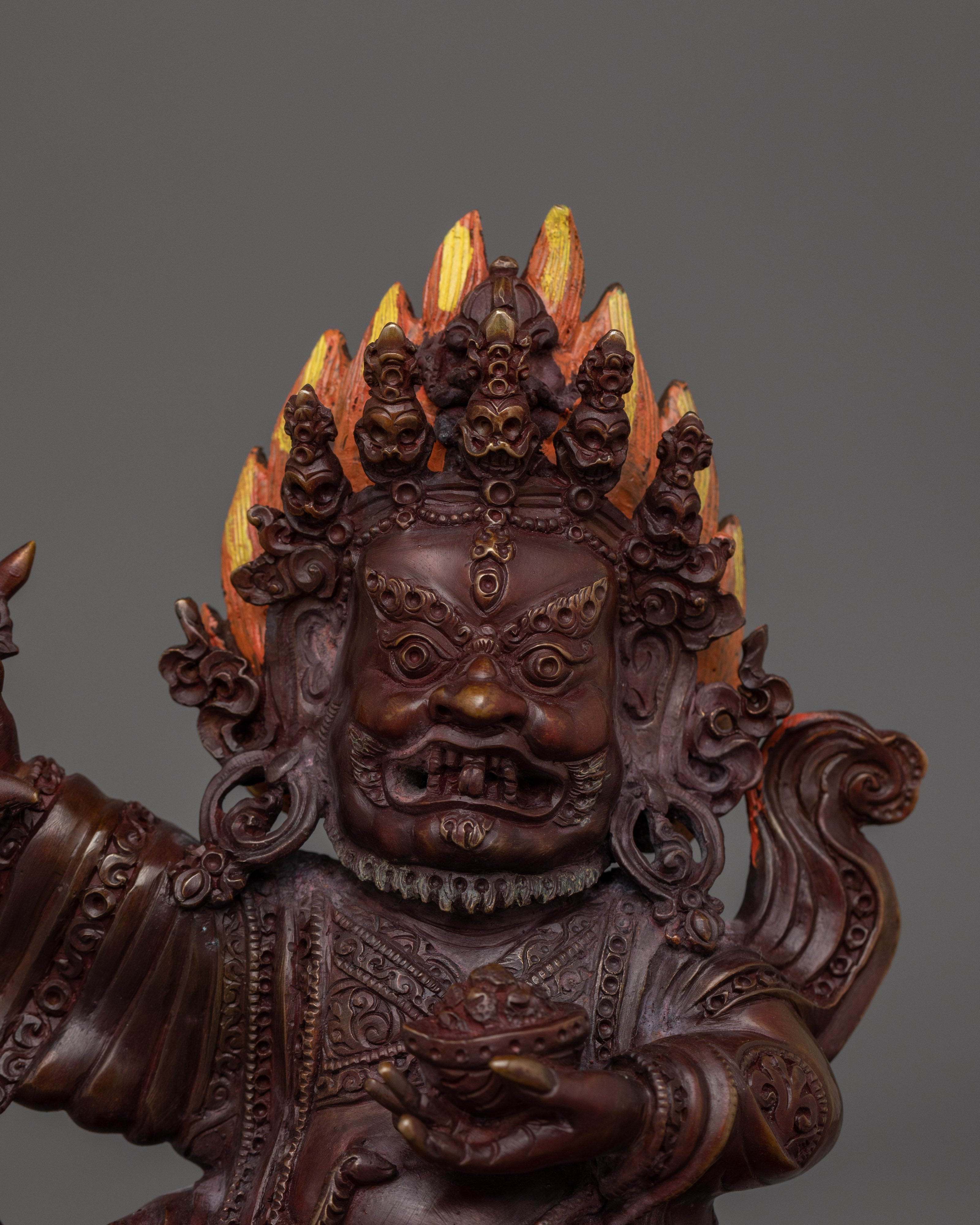 Handmade Mahakala Bernagchen Statue | Oxidized Copper Body Sculpture