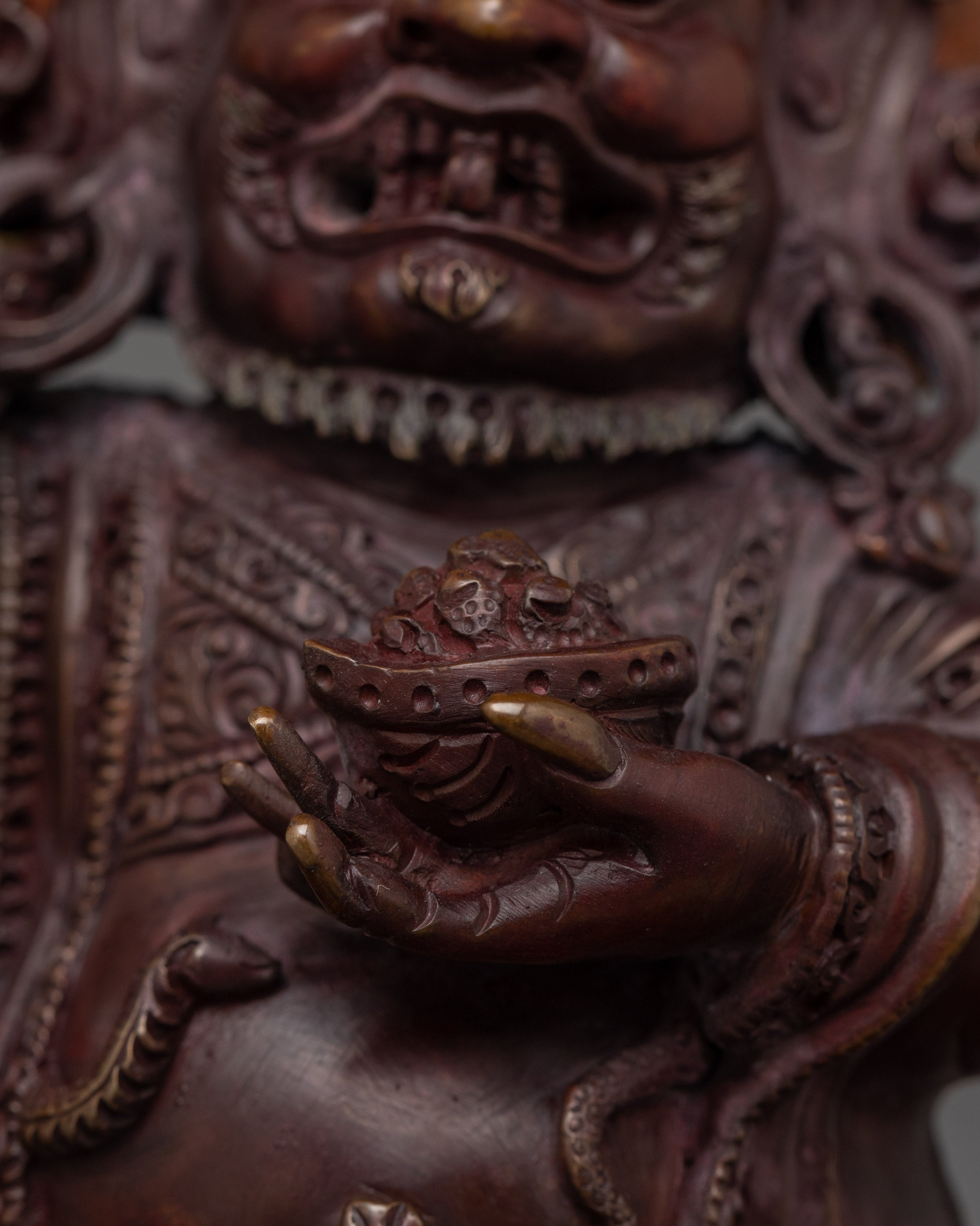 Handmade Mahakala Bernagchen Statue | Oxidized Copper Body Sculpture