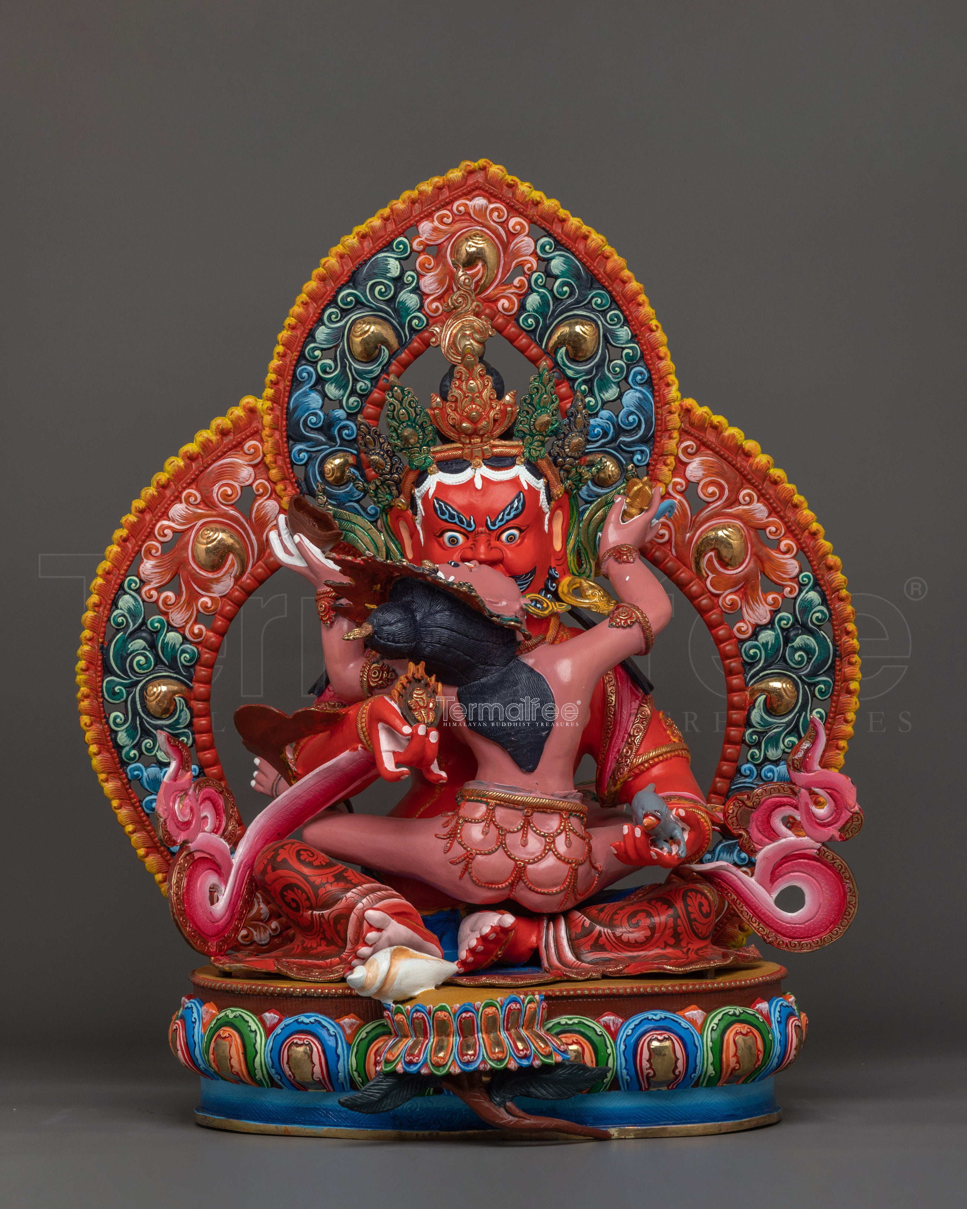 Red Dzambhala Handmade Statue | Wealth Deity Sculpture