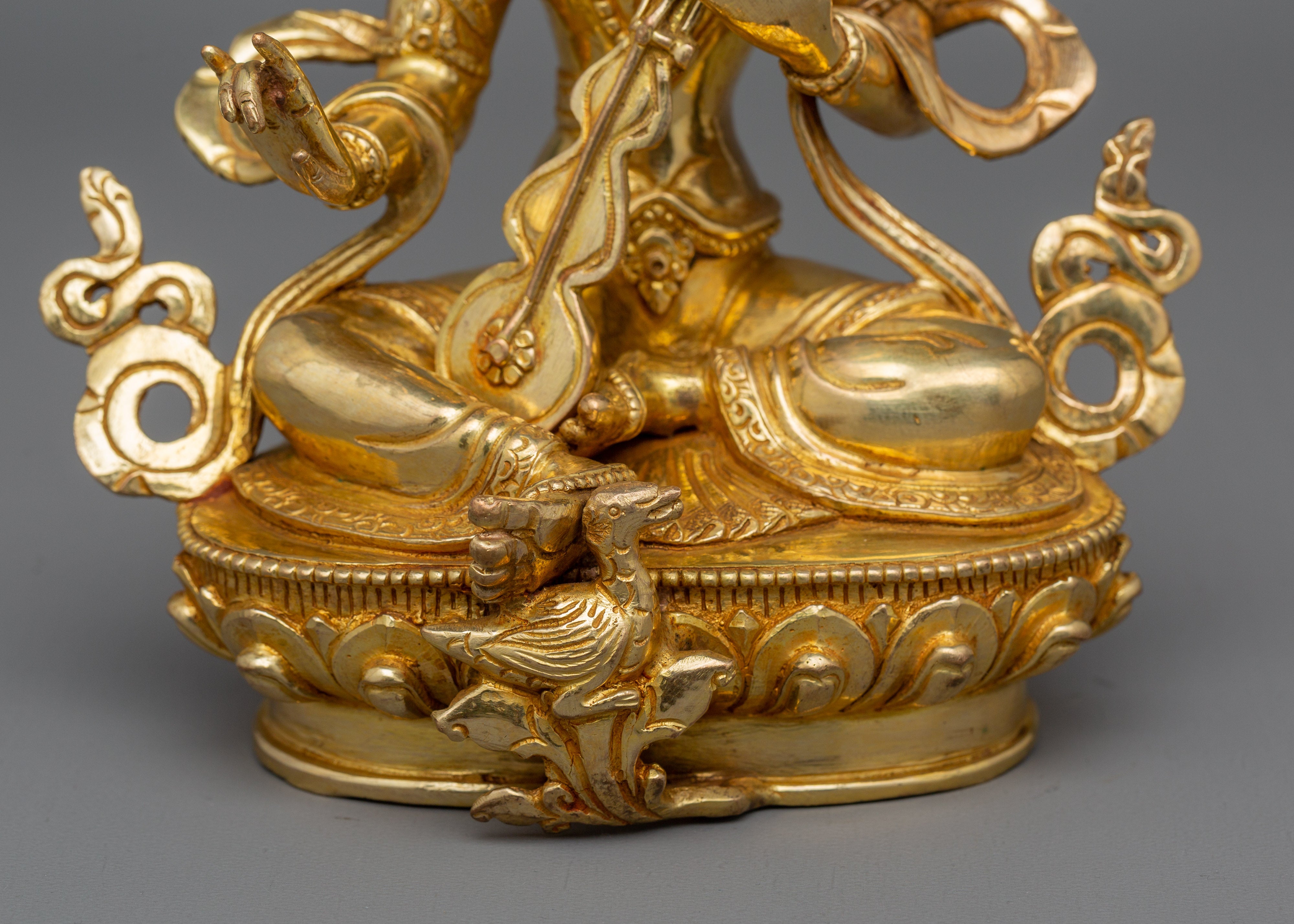 Handcrafted Statue of Saraswati | 24k Gold Gilded Sculpture