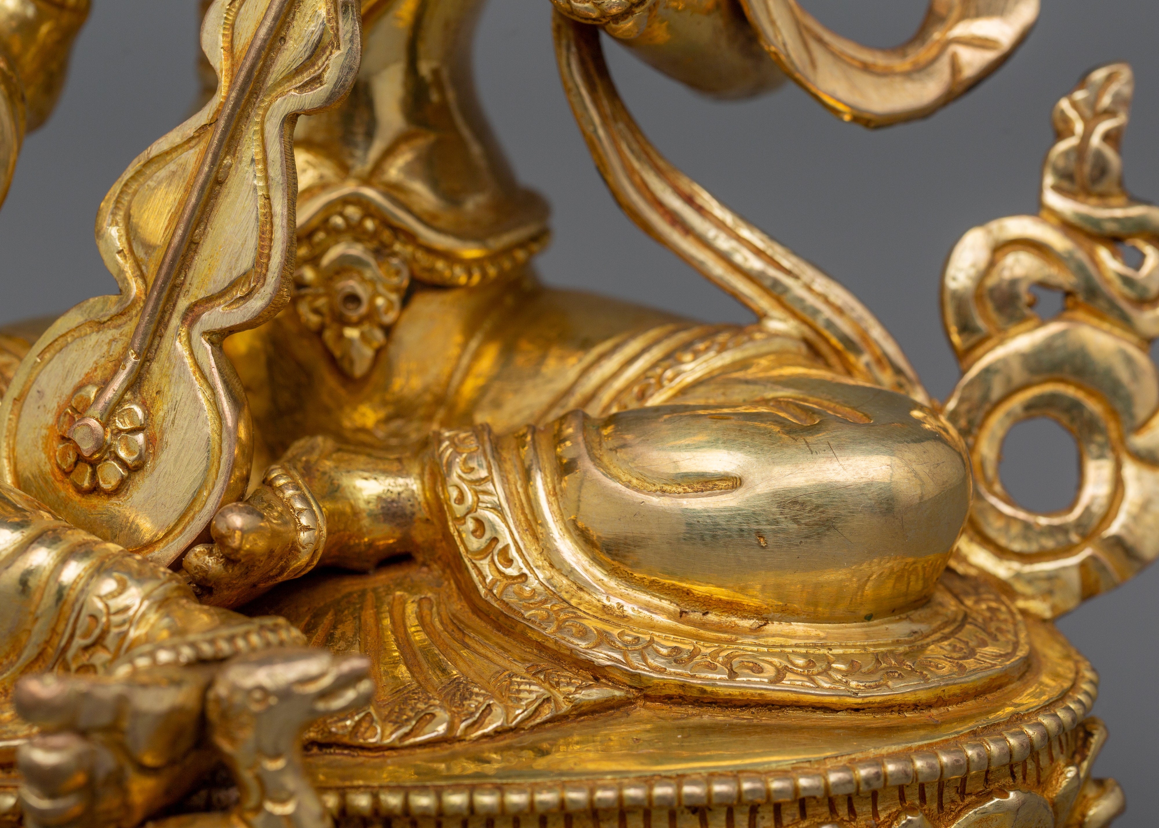 Handcrafted Statue of Saraswati | 24k Gold Gilded Sculpture