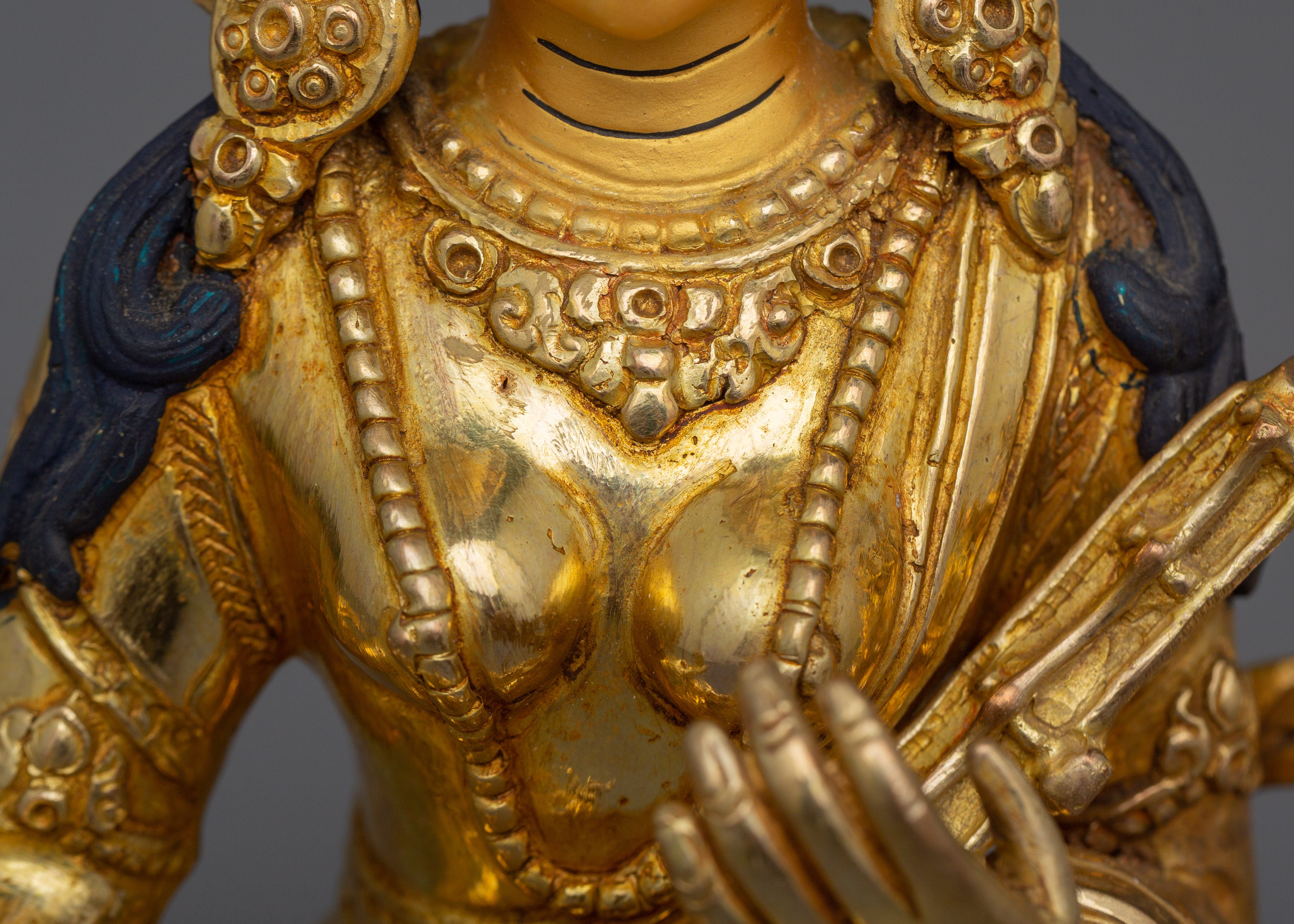 Handcrafted Statue of Saraswati | 24k Gold Gilded Sculpture