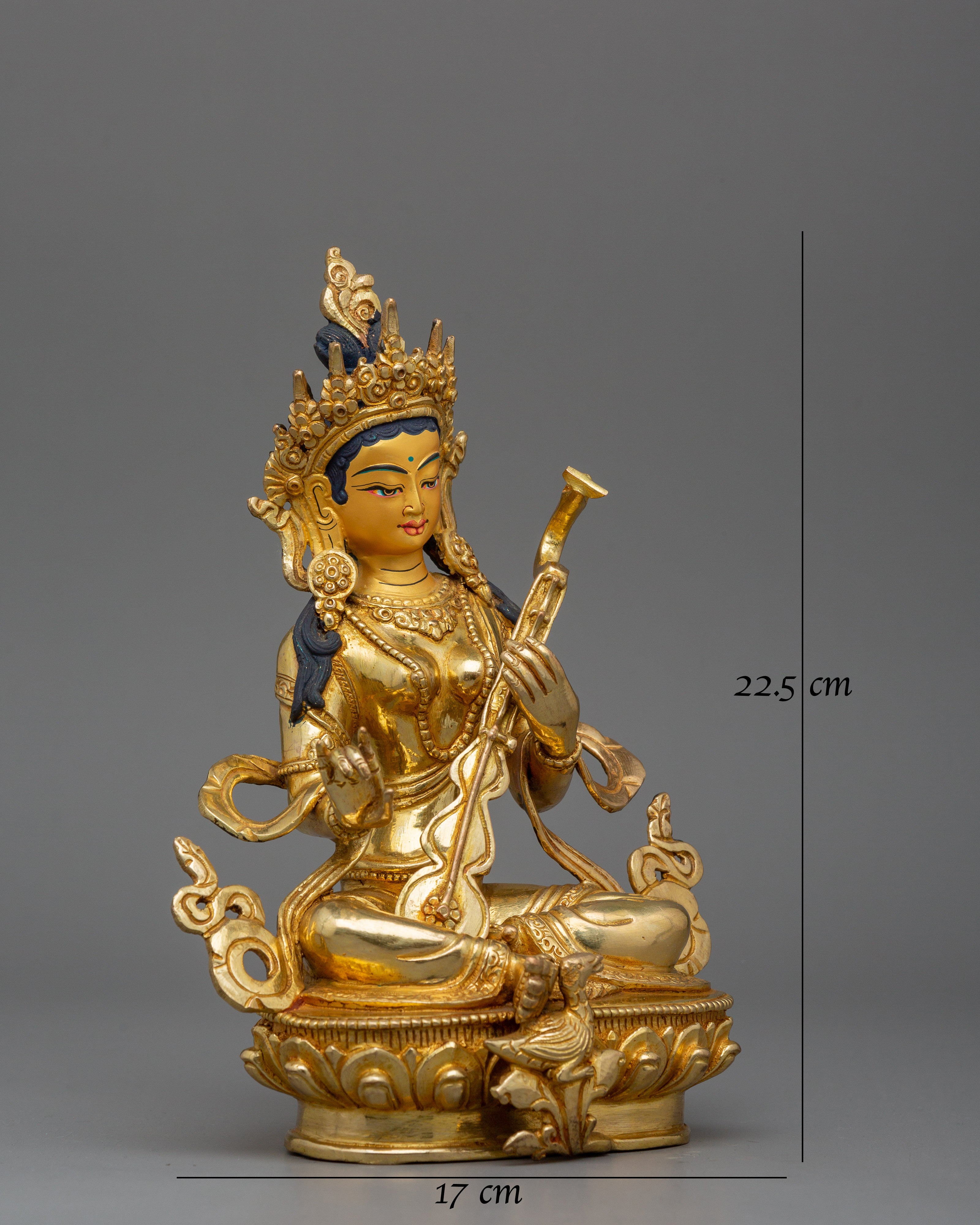 Handcrafted Statue of Saraswati | 24k Gold Gilded Sculpture