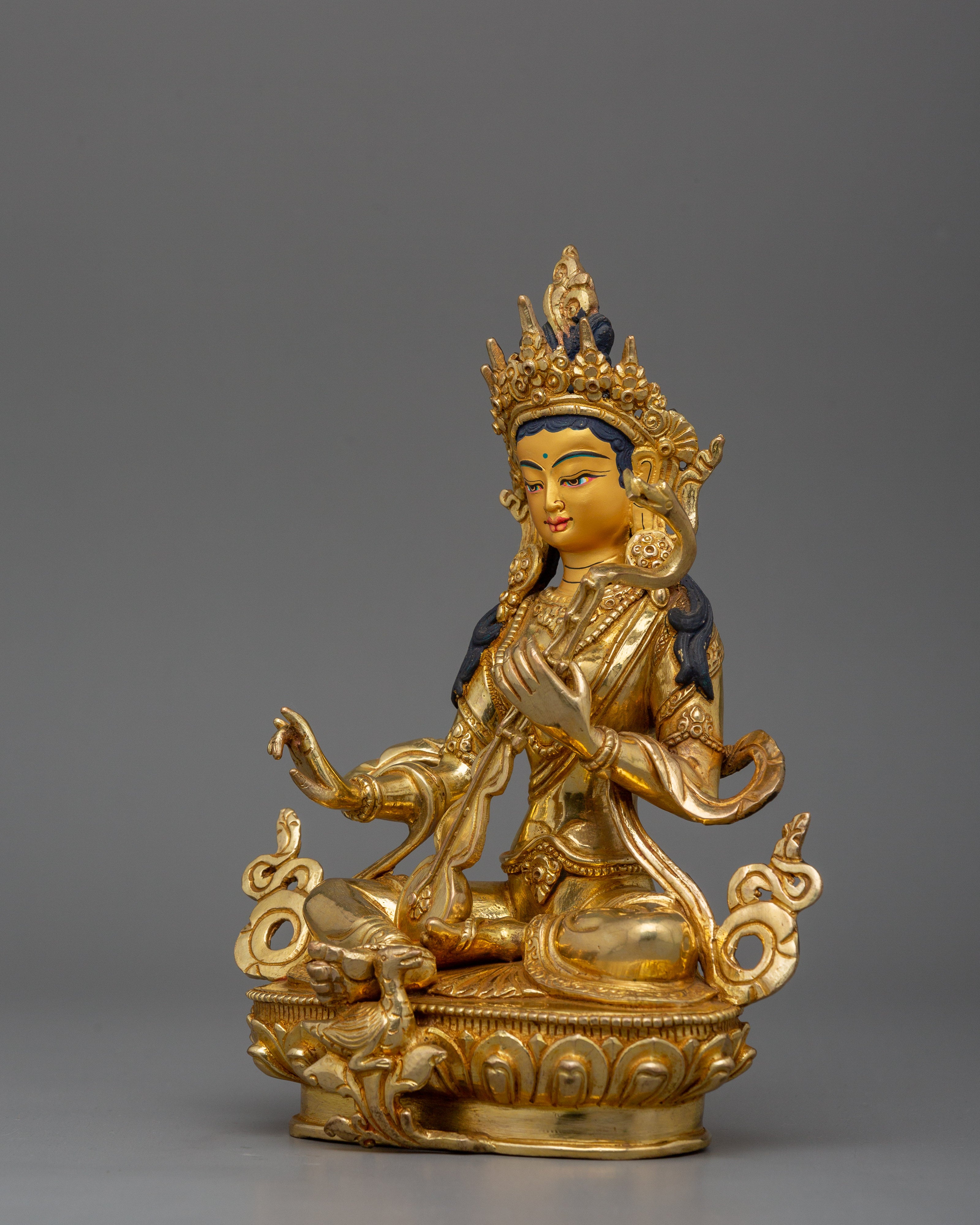 Handcrafted Statue of Saraswati | 24k Gold Gilded Sculpture