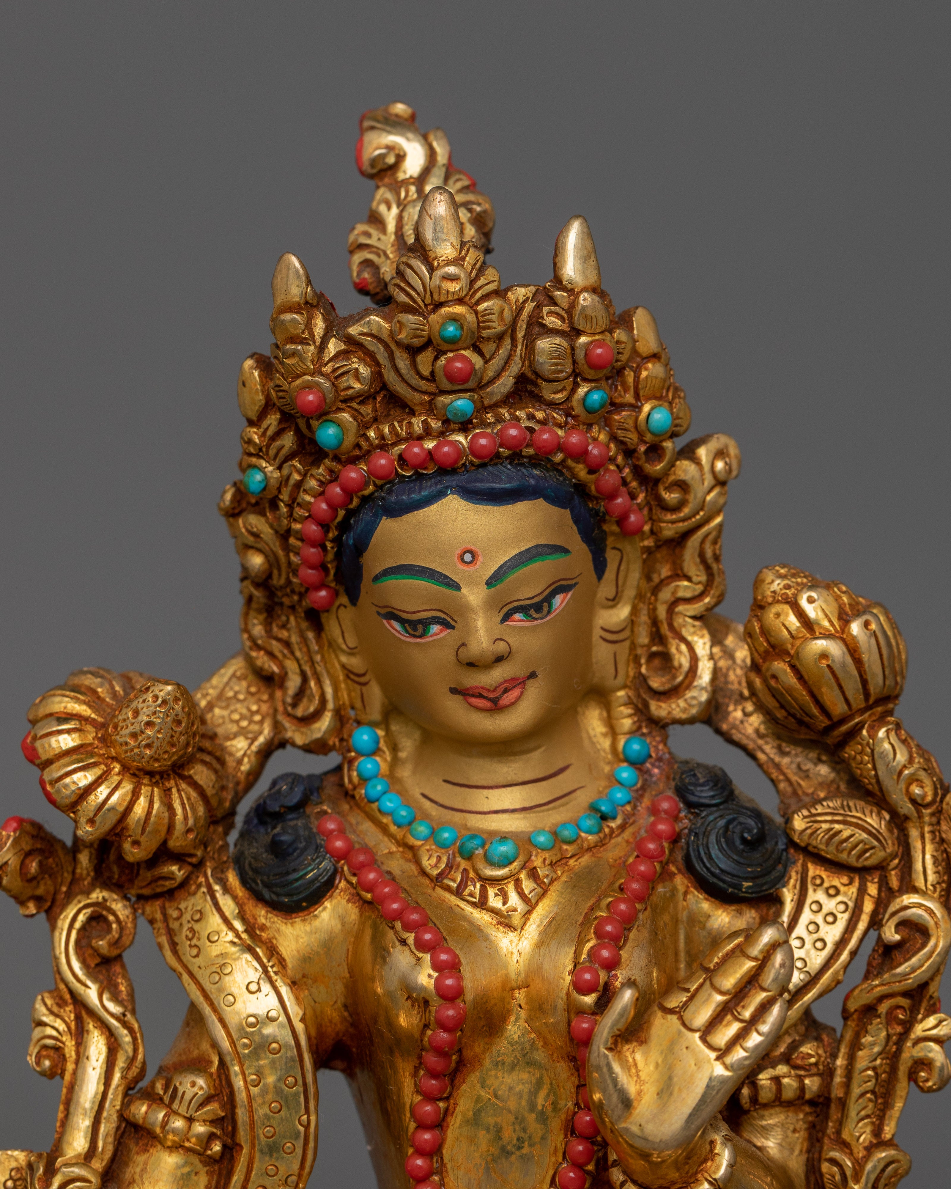 Handcrafted Green Tara Statue | Divine Green Tara Altar Figurine