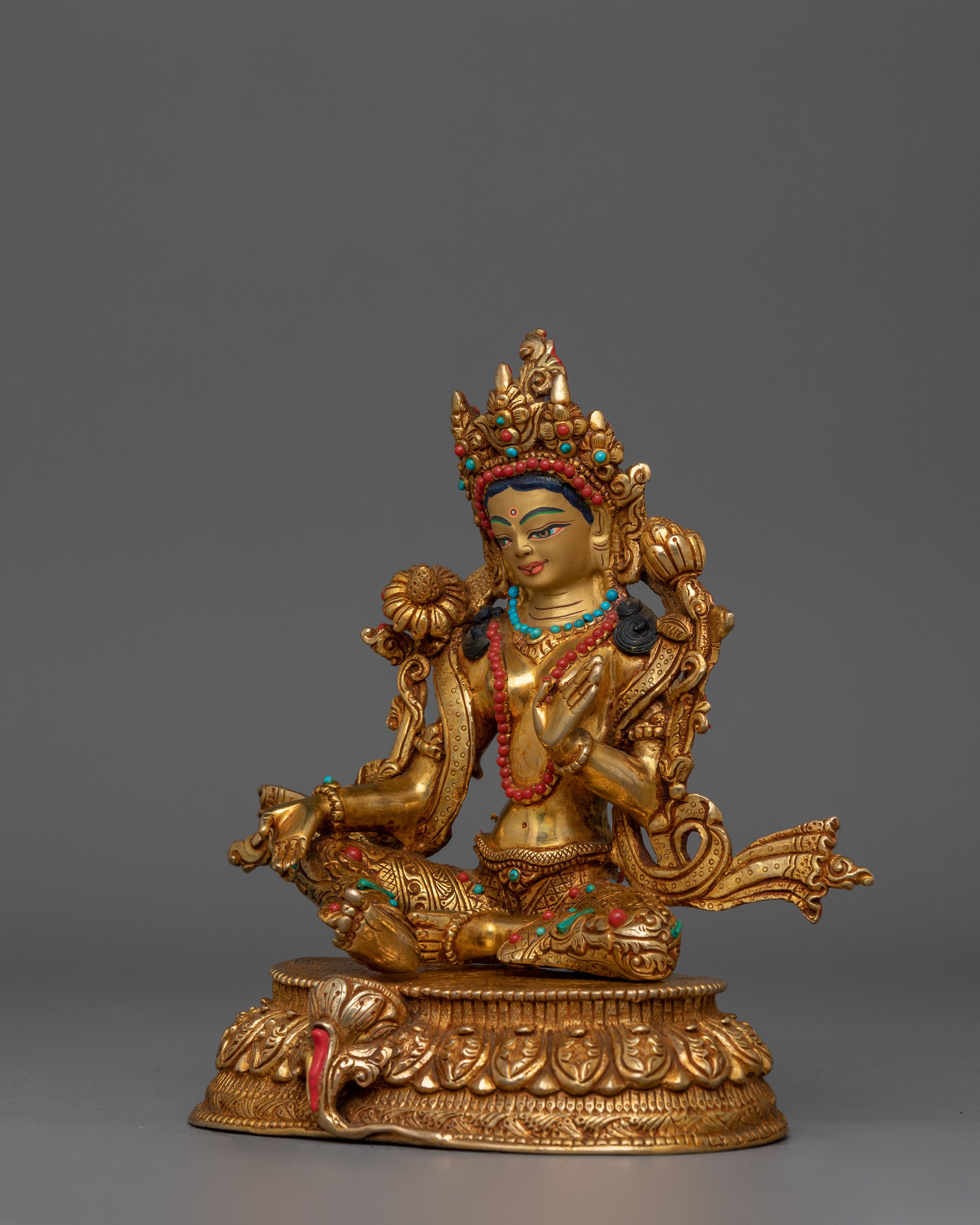 Handcrafted Green Tara Statue | Divine Green Tara Altar Figurine