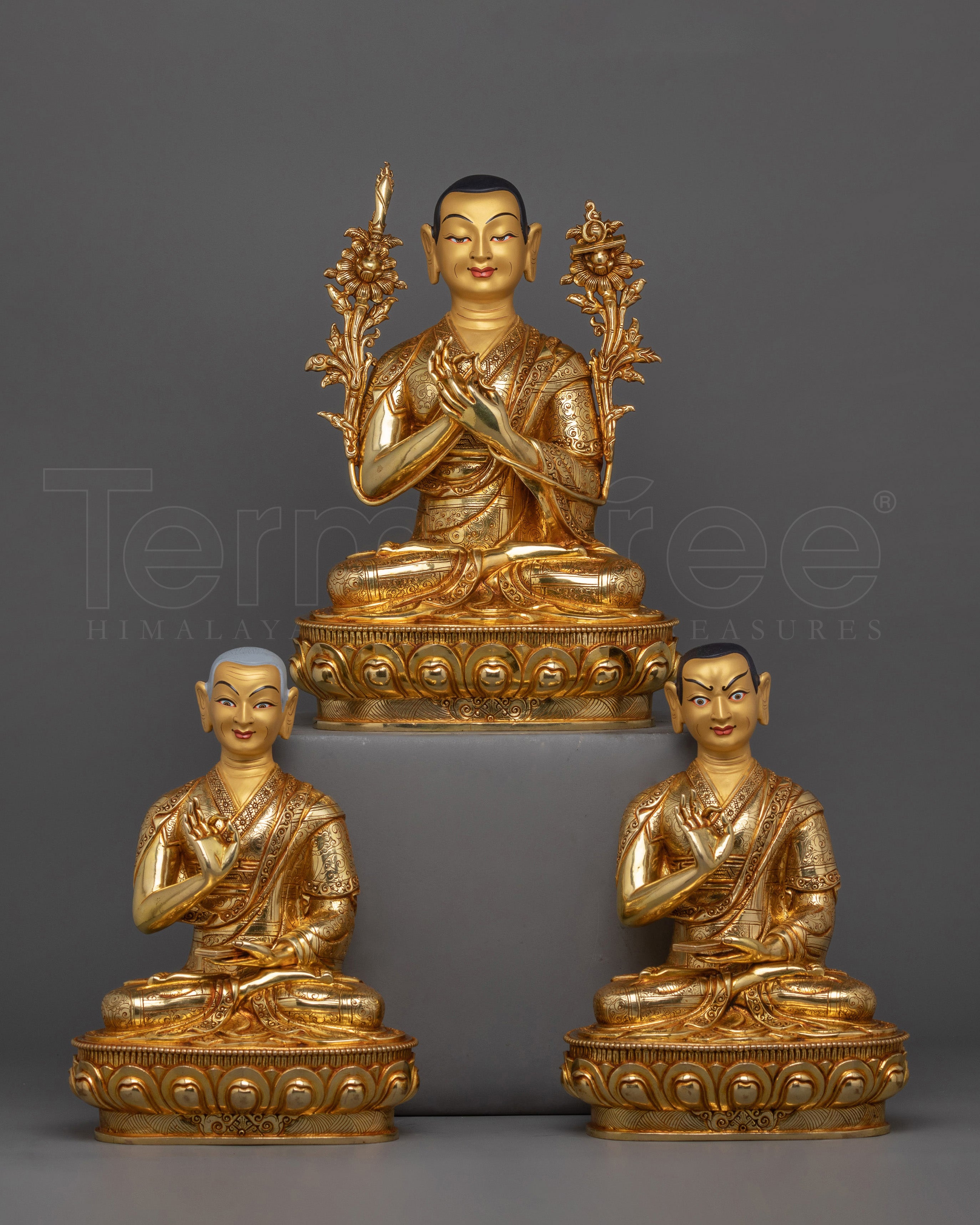 Tibetan Sculpture of Tsongkhapa Set | Tsongkhapa with Two Disciples