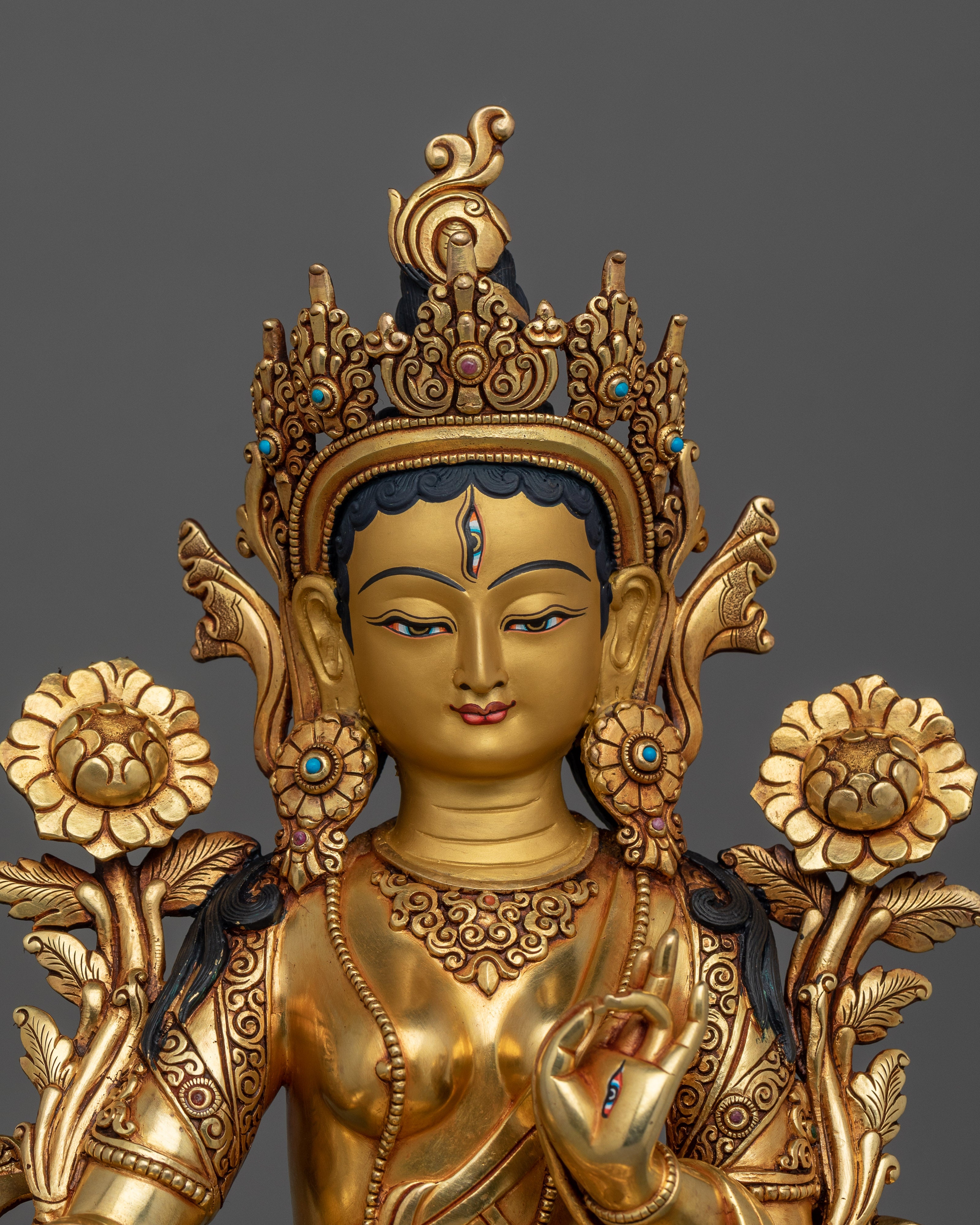 Traditionally Sculpted White Tara | Tara with Seven Eyes