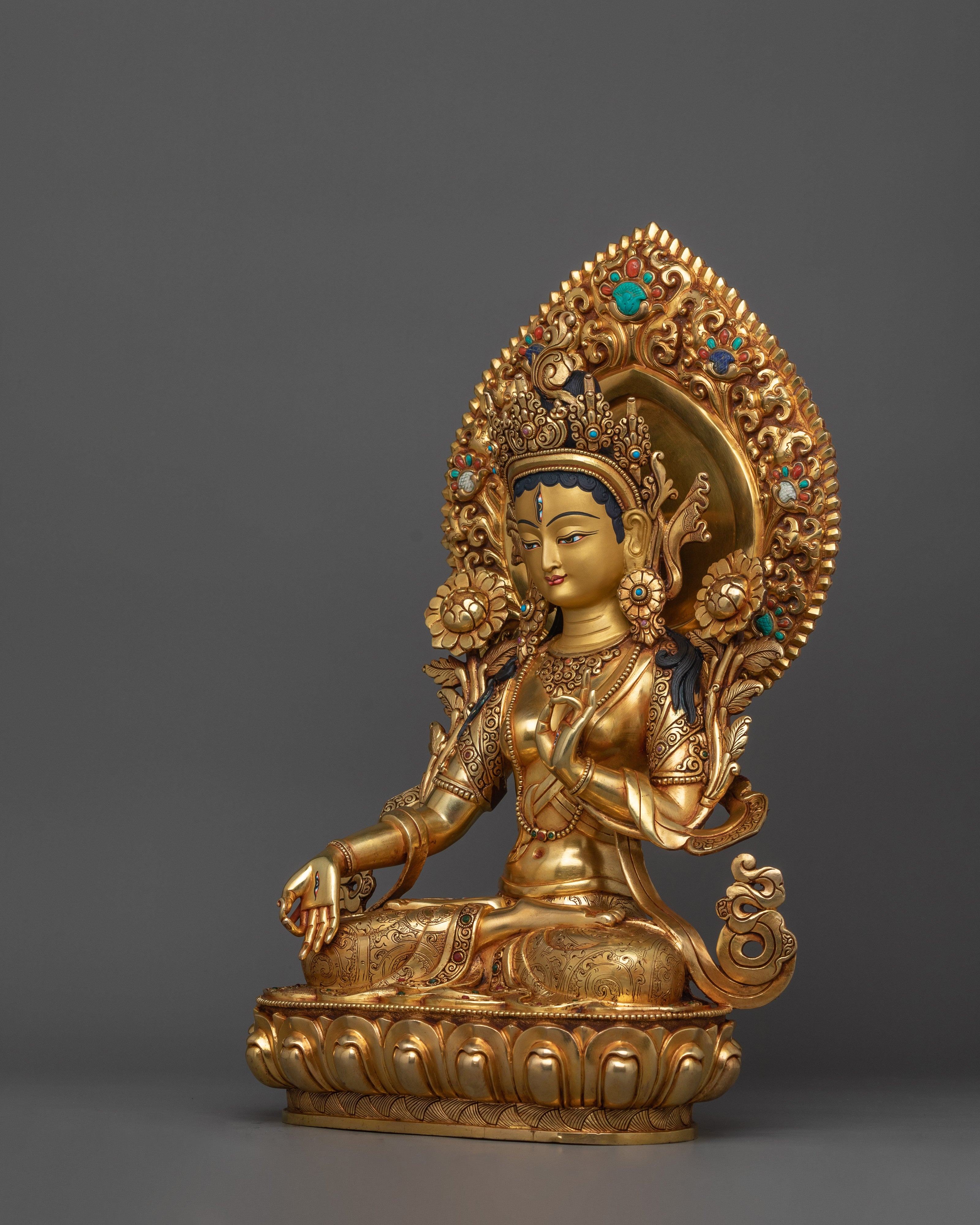 Traditionally Sculpted White Tara | Tara with Seven Eyes
