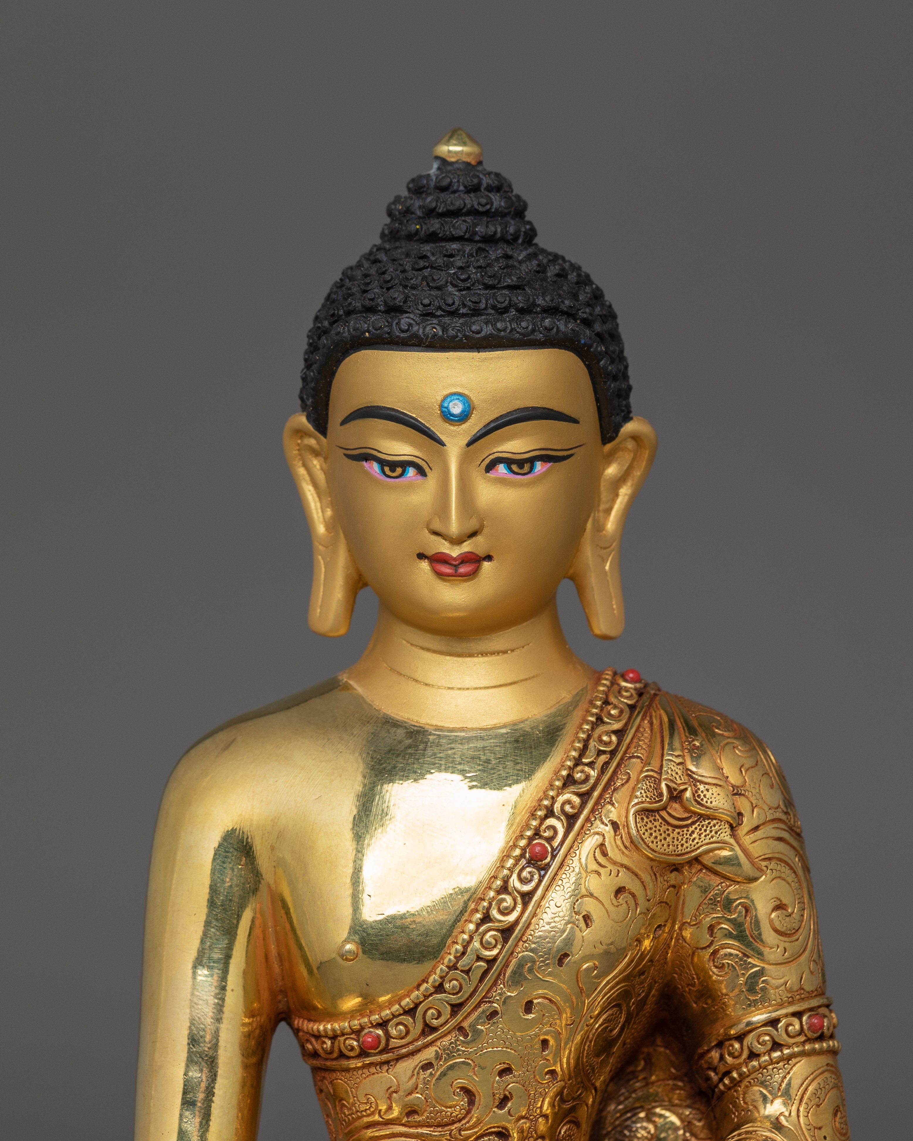 Traditional Himalayan Art of Shakyamuni Buddha | 24K Gold Gilded Sculpture