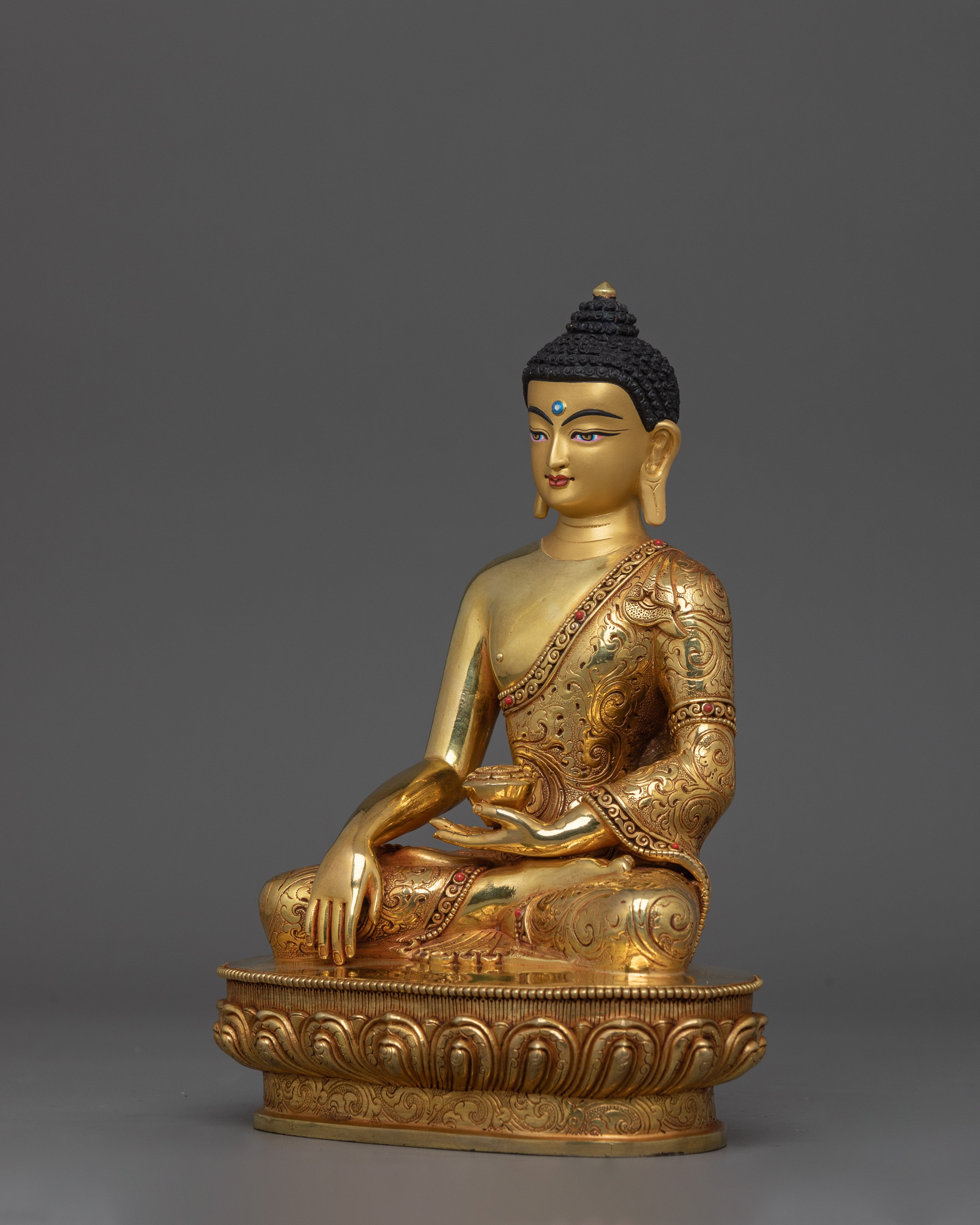 Traditional Himalayan Art of Shakyamuni Buddha | 24K Gold Gilded Sculpture