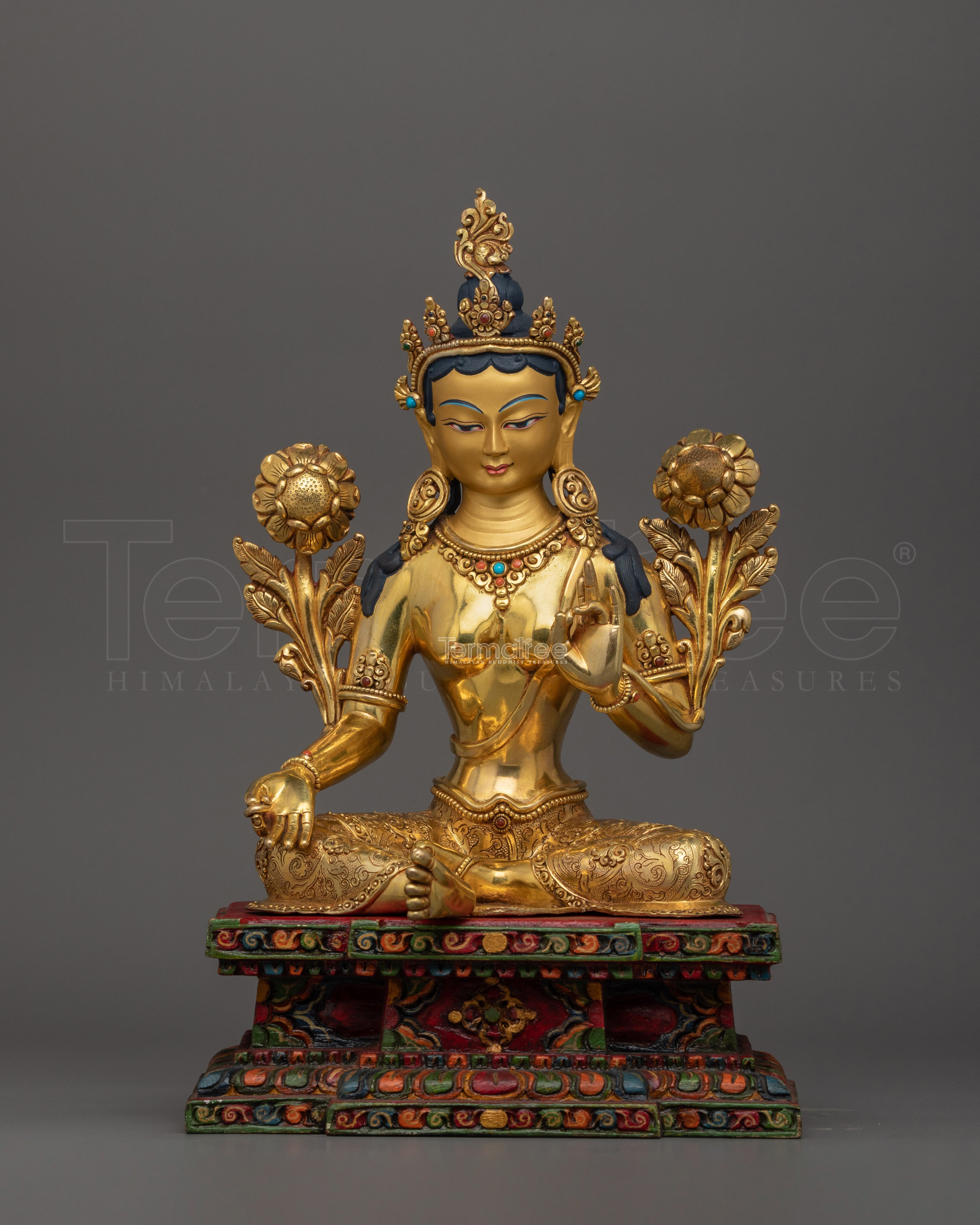 Himalayan Buddhist Artwork of Green Tara | Meditation and Healing Statue