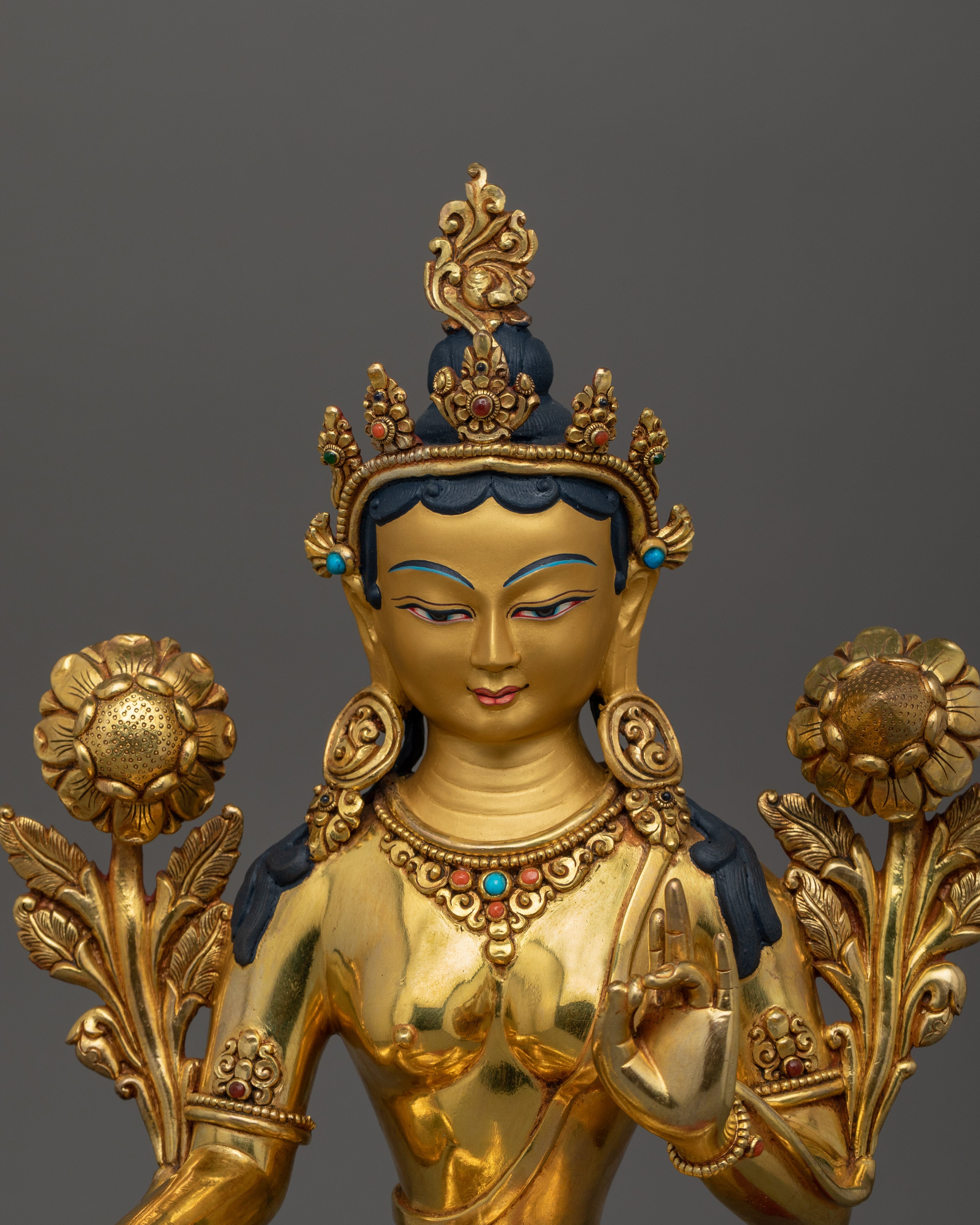 Himalayan Buddhist Artwork of Green Tara | Meditation and Healing Statue