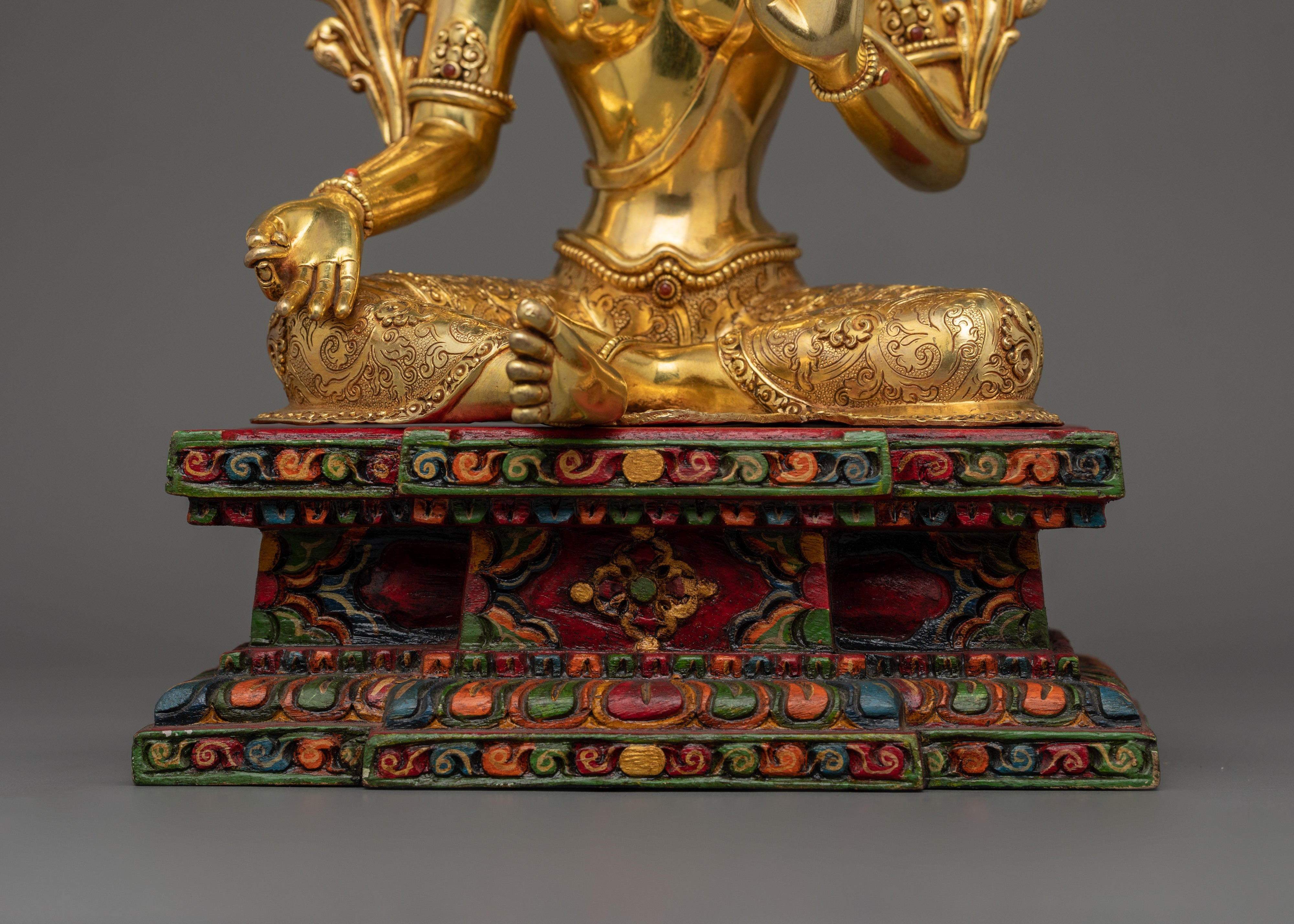 Himalayan Buddhist Artwork of Green Tara | Meditation and Healing Statue