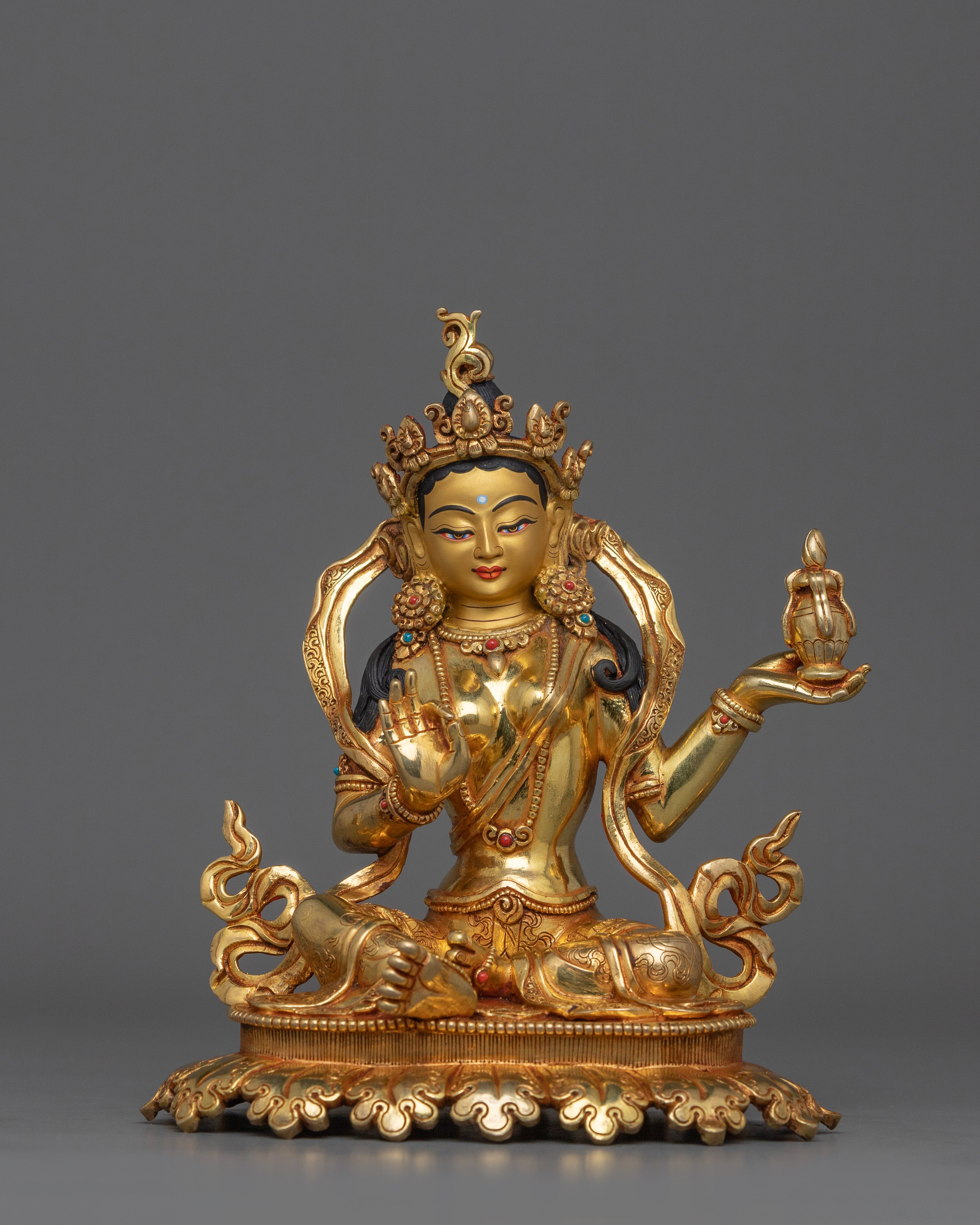 Yeshe Tsogyal and Mandarva Statue | 24k Gold Gilded Sculpture