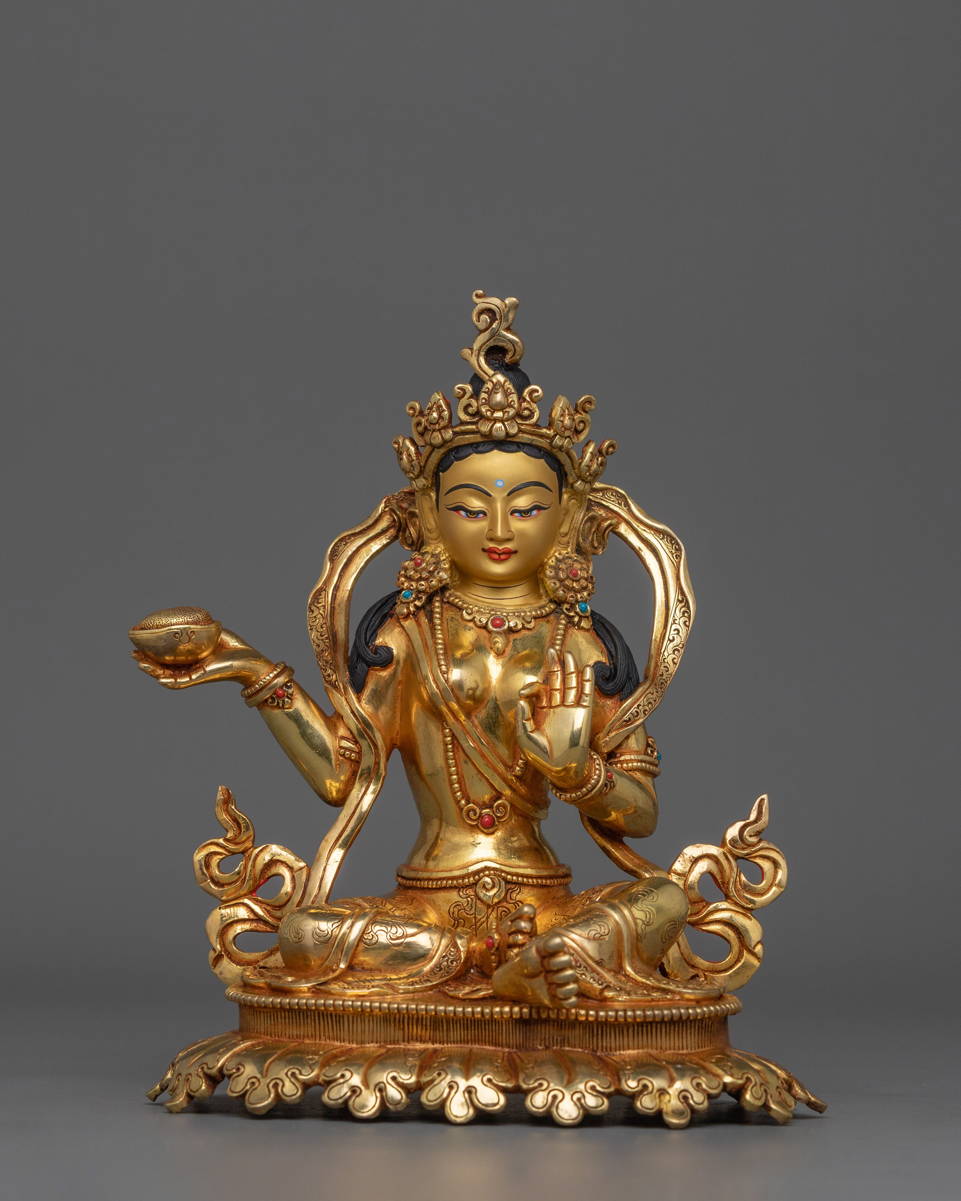 Yeshe Tsogyal and Mandarva Statue | 24k Gold Gilded Sculpture