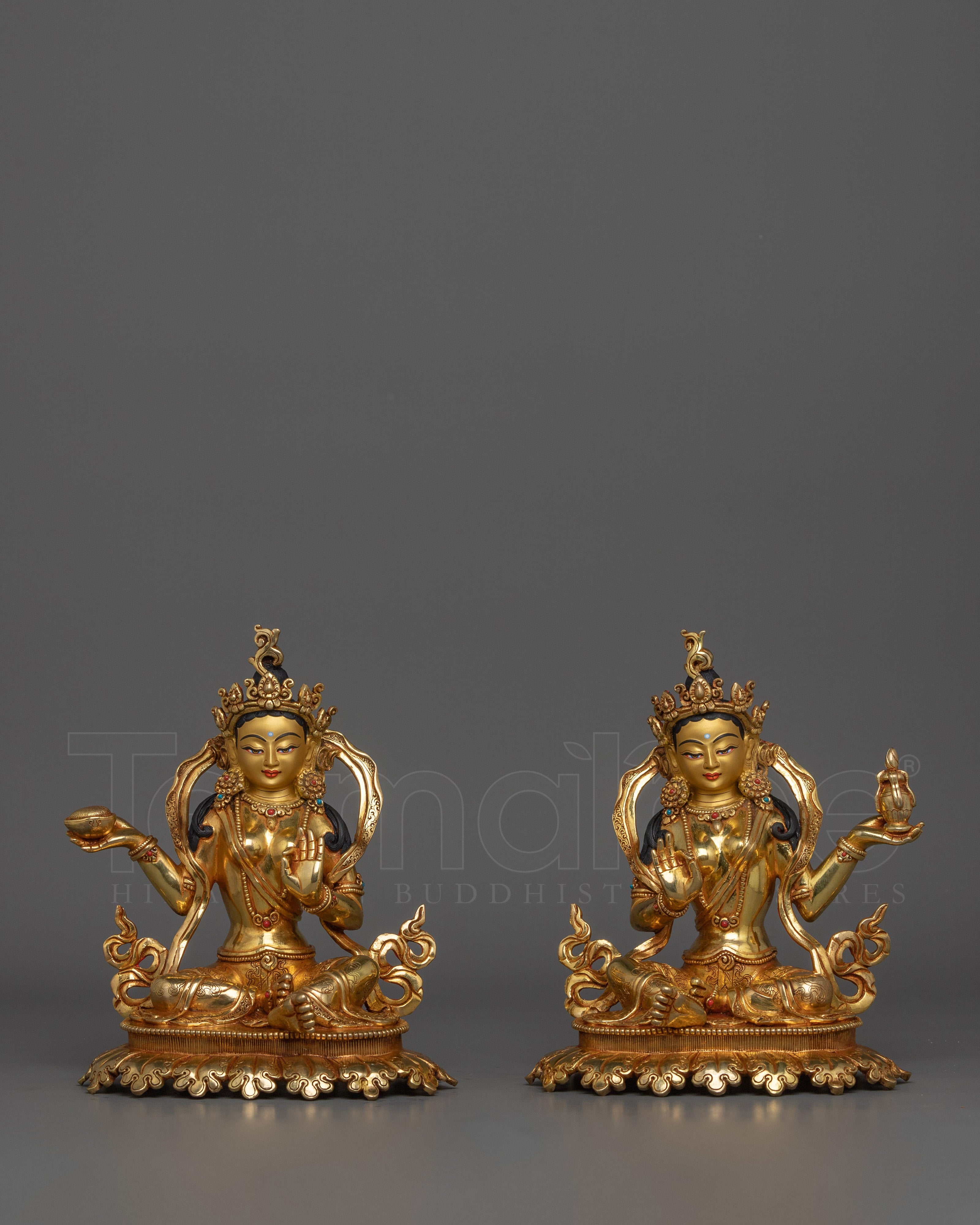 Yeshe Tsogyal and Mandarva Statue | 24k Gold Gilded Sculpture