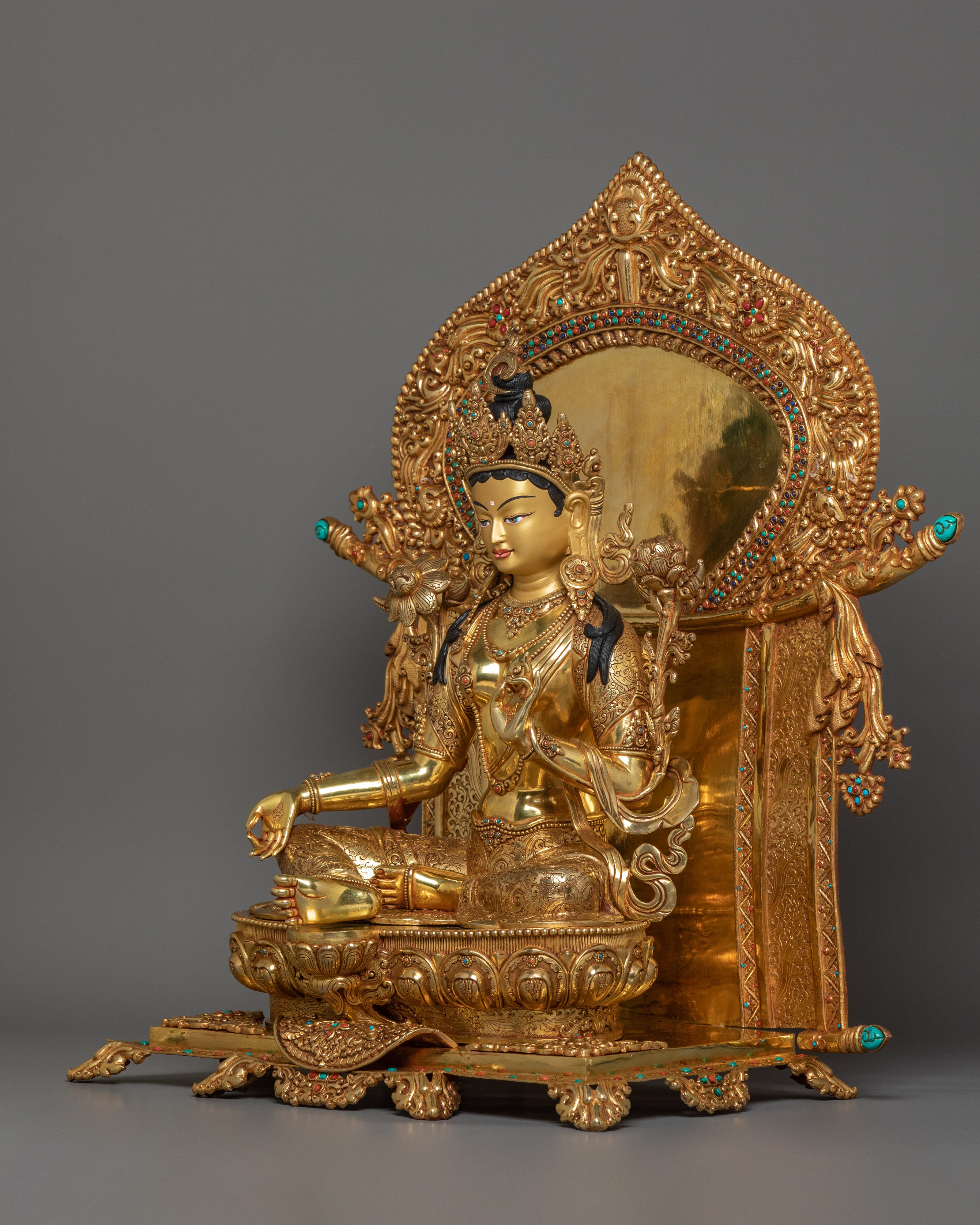 Green Tara on Throne | The Swift and Fearless One