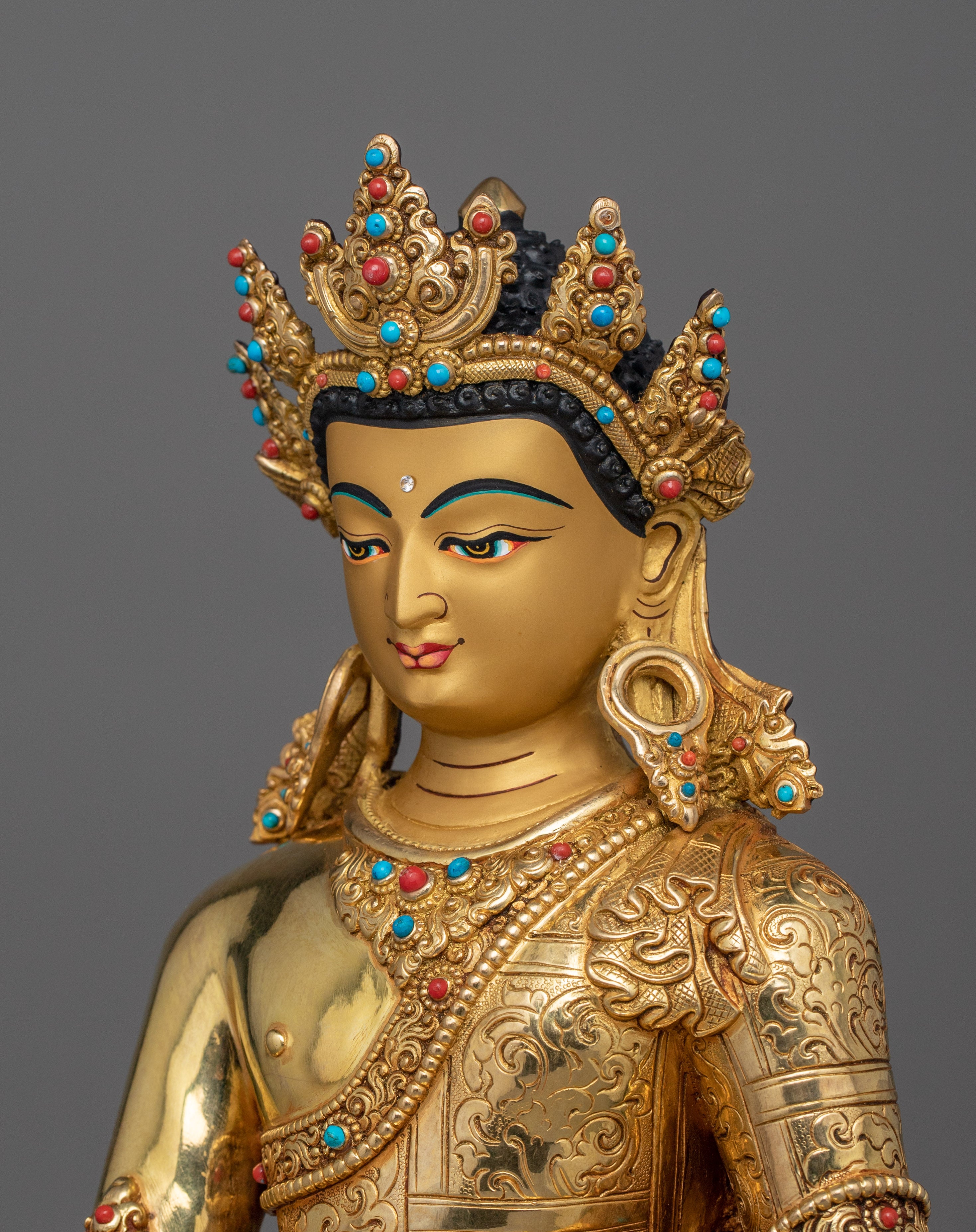 Traditional Statue of Crown Shakyamuni Buddha | The Enlightened One in Royal Attire