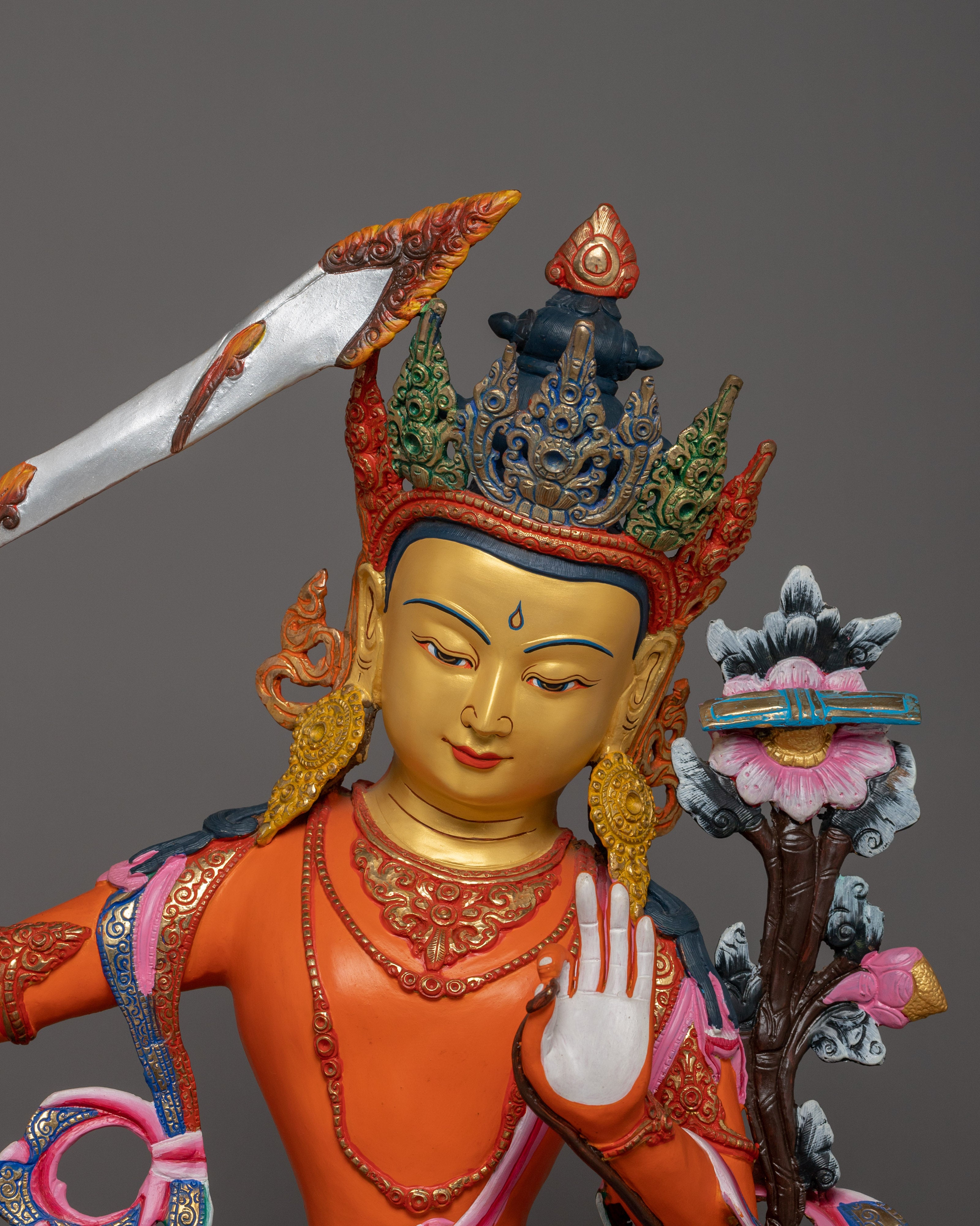 Traditionally Crafted Statue of Manjushri | The Lion of Speech