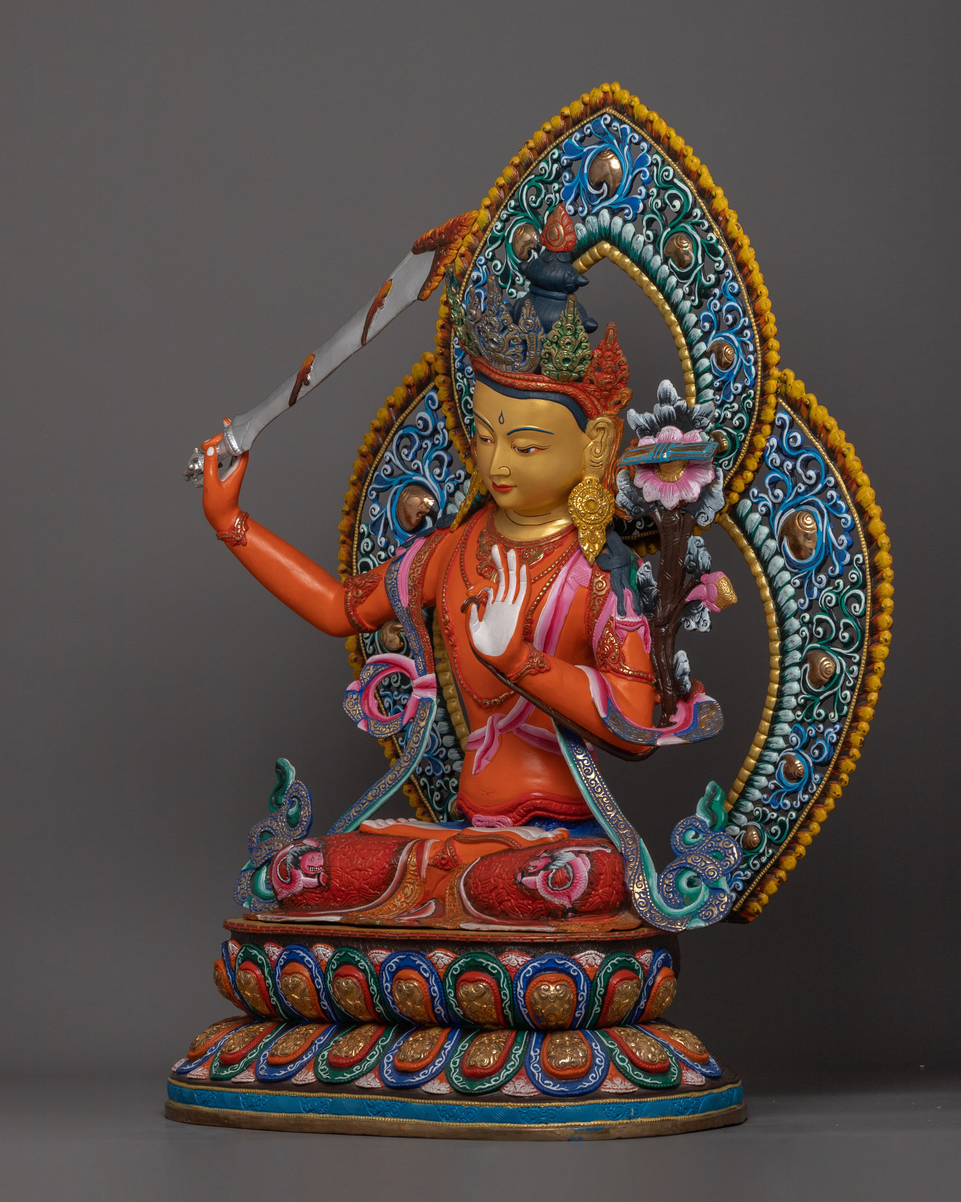 Traditionally Crafted Statue of Manjushri | The Lion of Speech