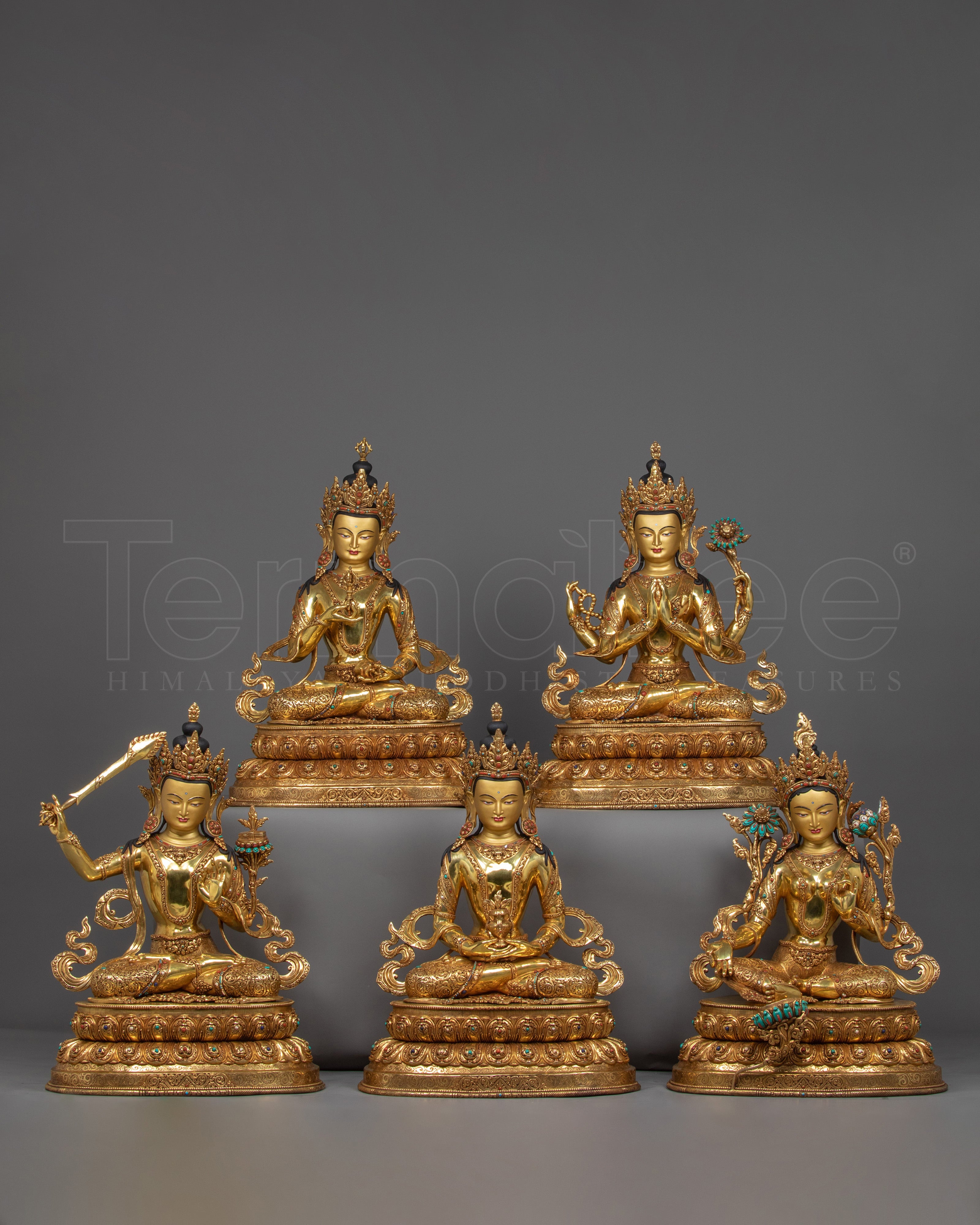 Set of Five Bodhisattva Statues | 5 Deity Set for Spiritual Harmony and Meditation
