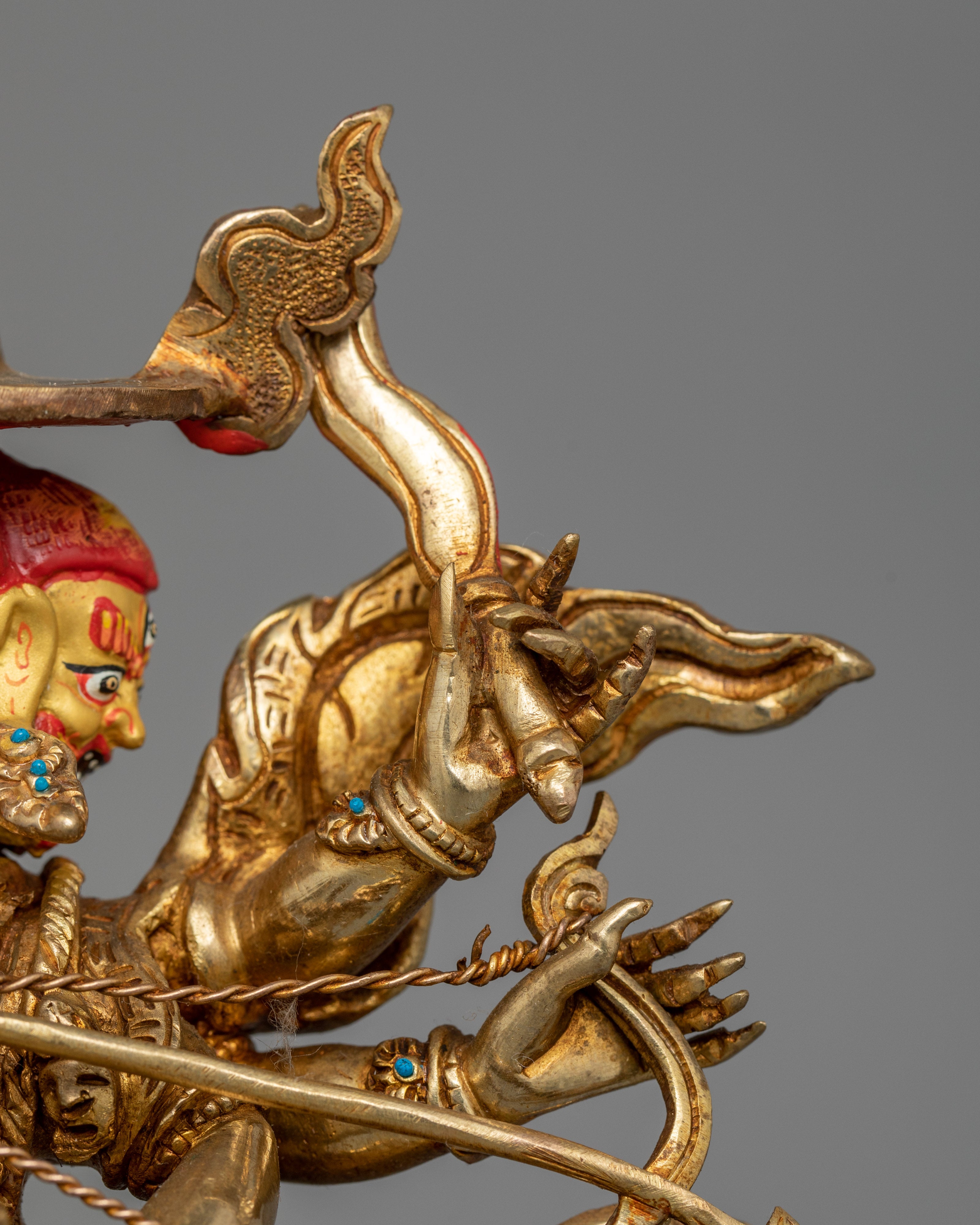 Tibetan Protector Pehar Gyalpo Statue | 24K Gold Gilded Figurine