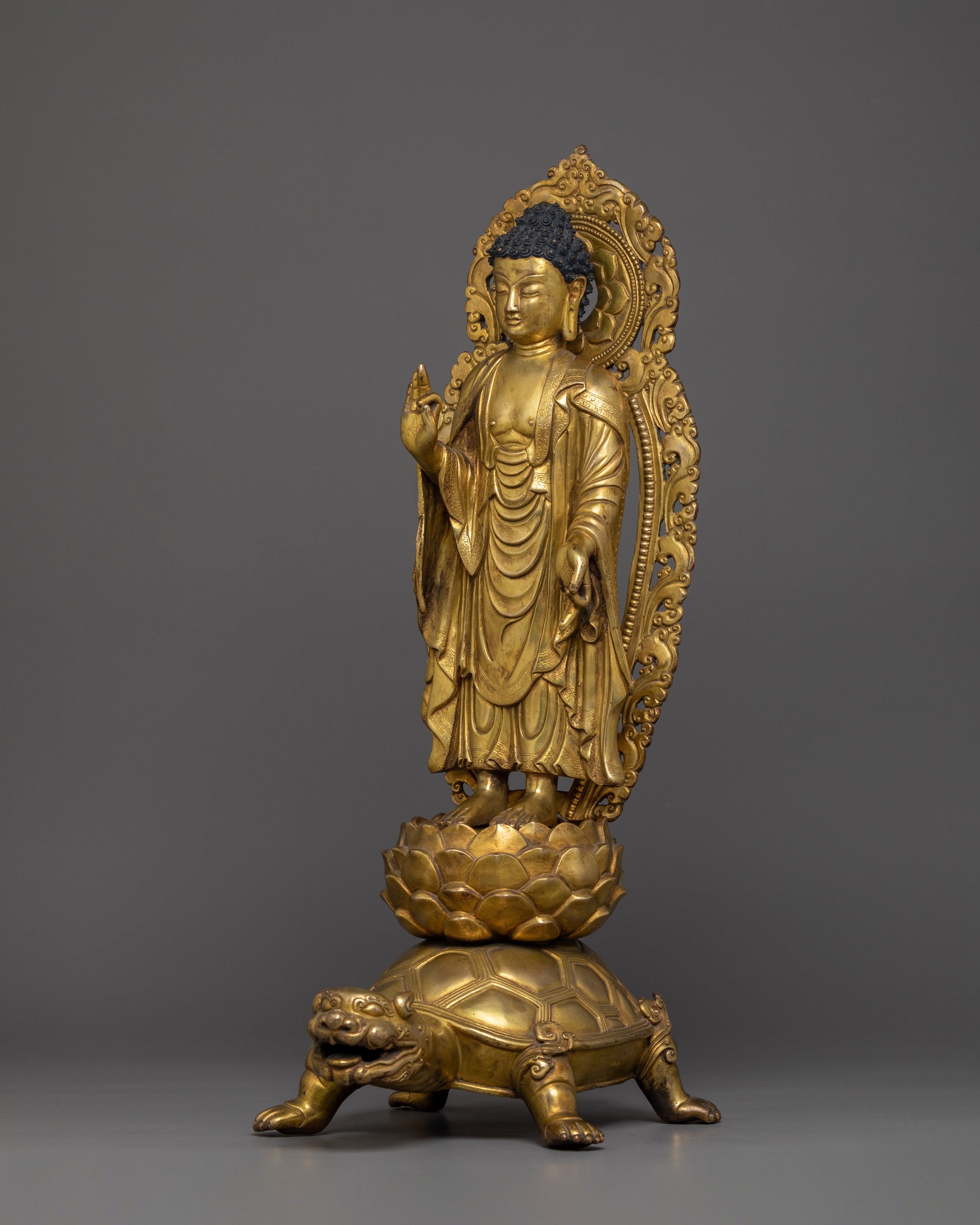 Shakyamuni Buddha on Turtle Statue | Emblem of Strength and Serenity