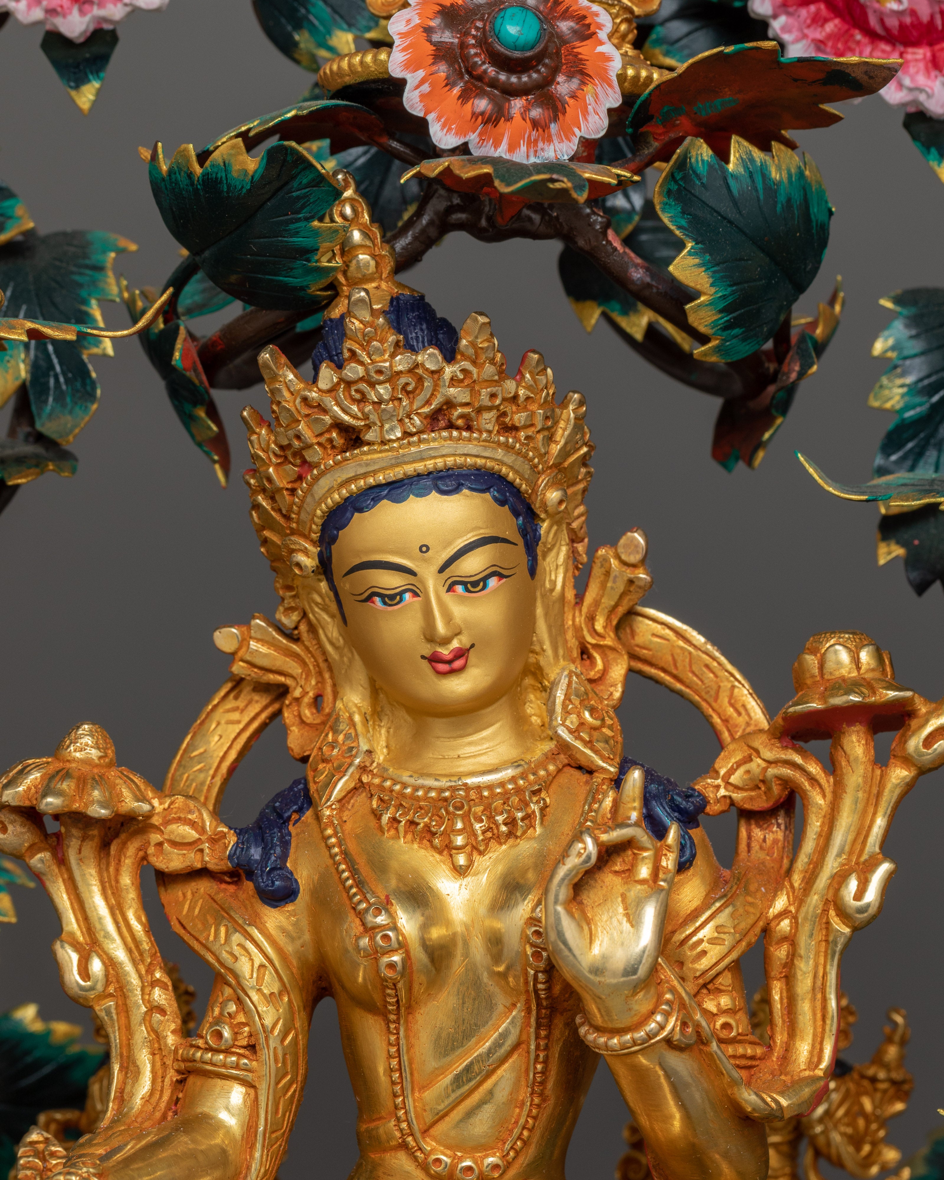 Magnificent 21 Tara statue set | 24K Gold Gilded with Handcarved Gemstones Statue Set