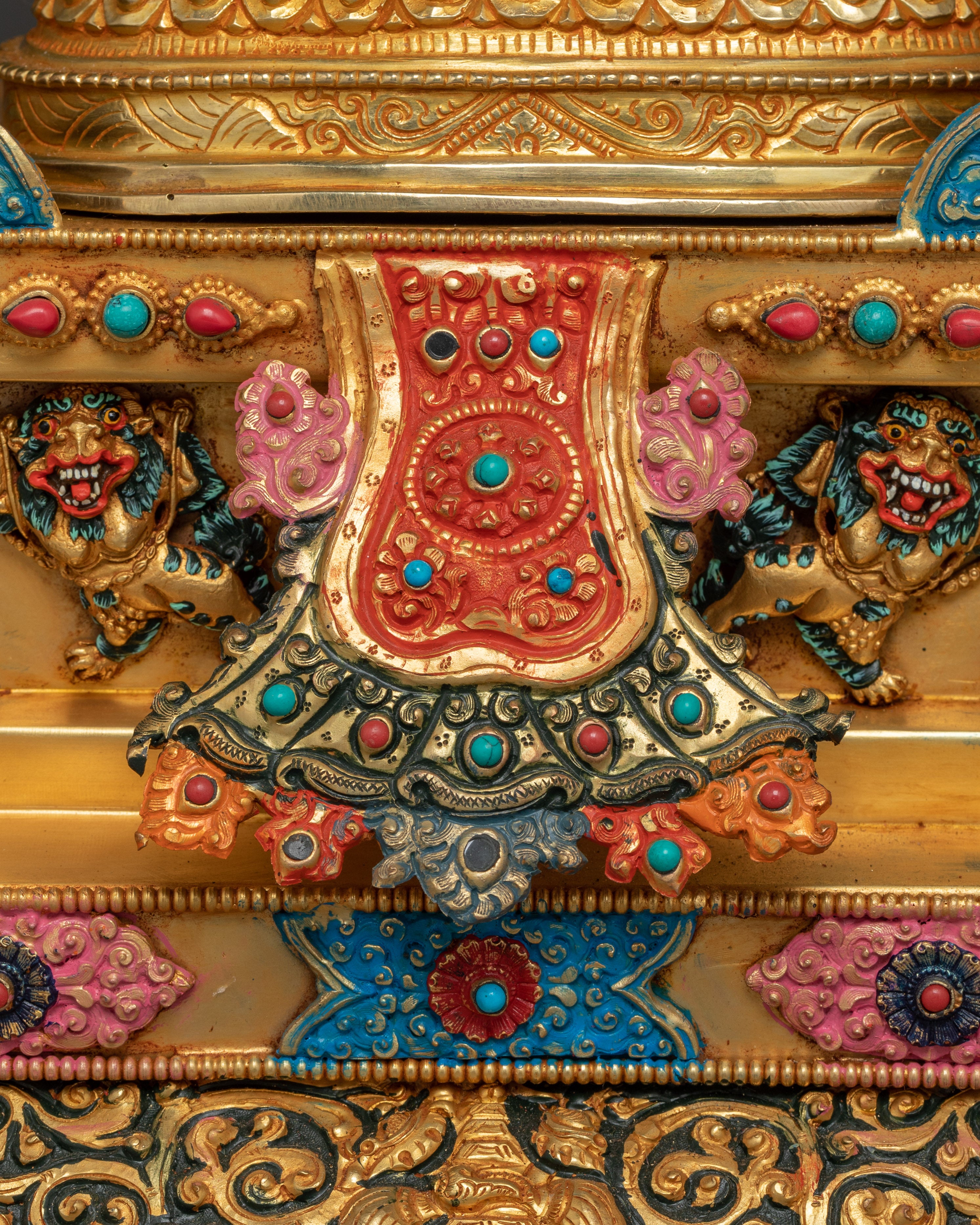 Magnificent 21 Tara statue set | 24K Gold Gilded with Handcarved Gemstones Statue Set