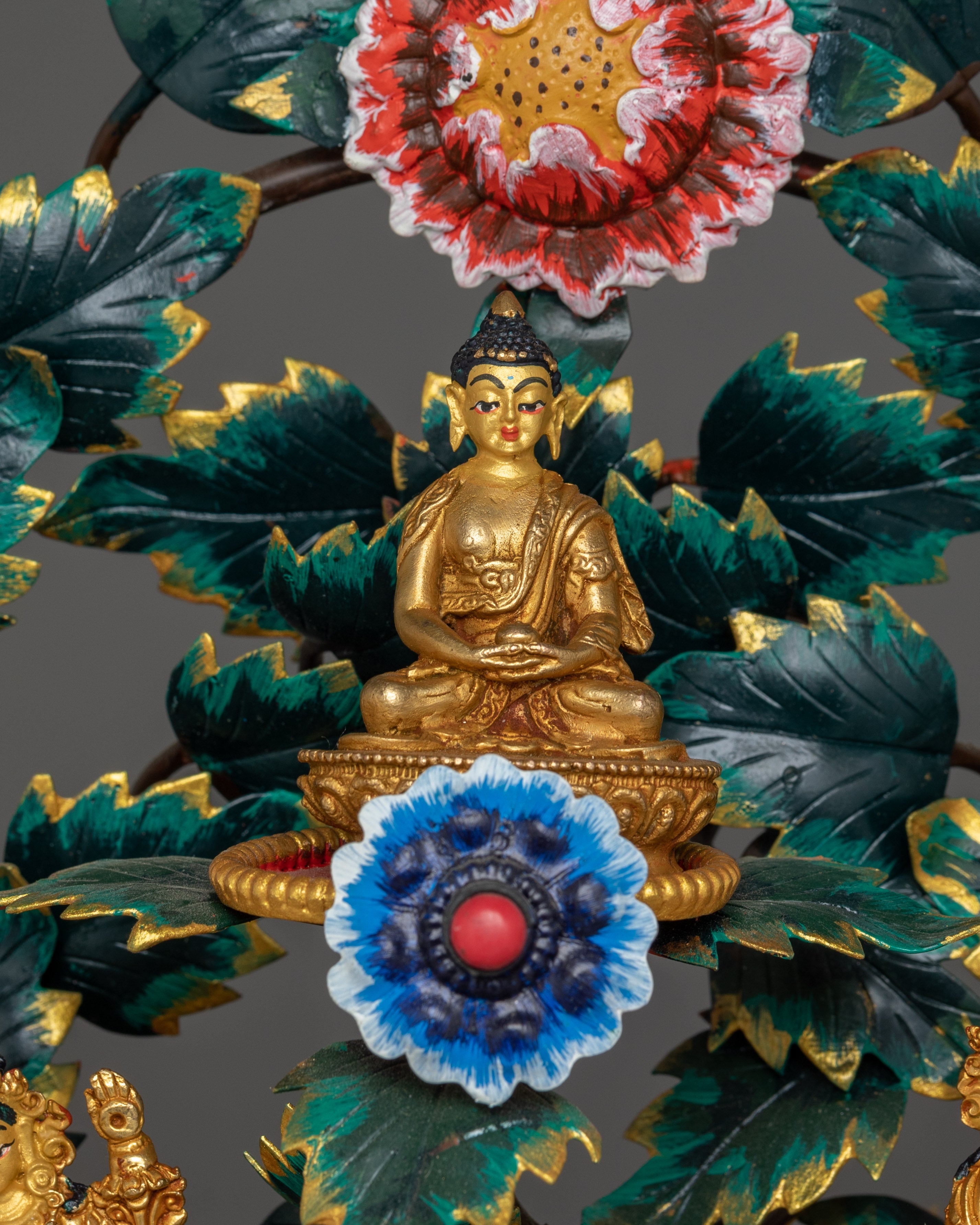 Magnificent 21 Tara statue set | 24K Gold Gilded with Handcarved Gemstones Statue Set