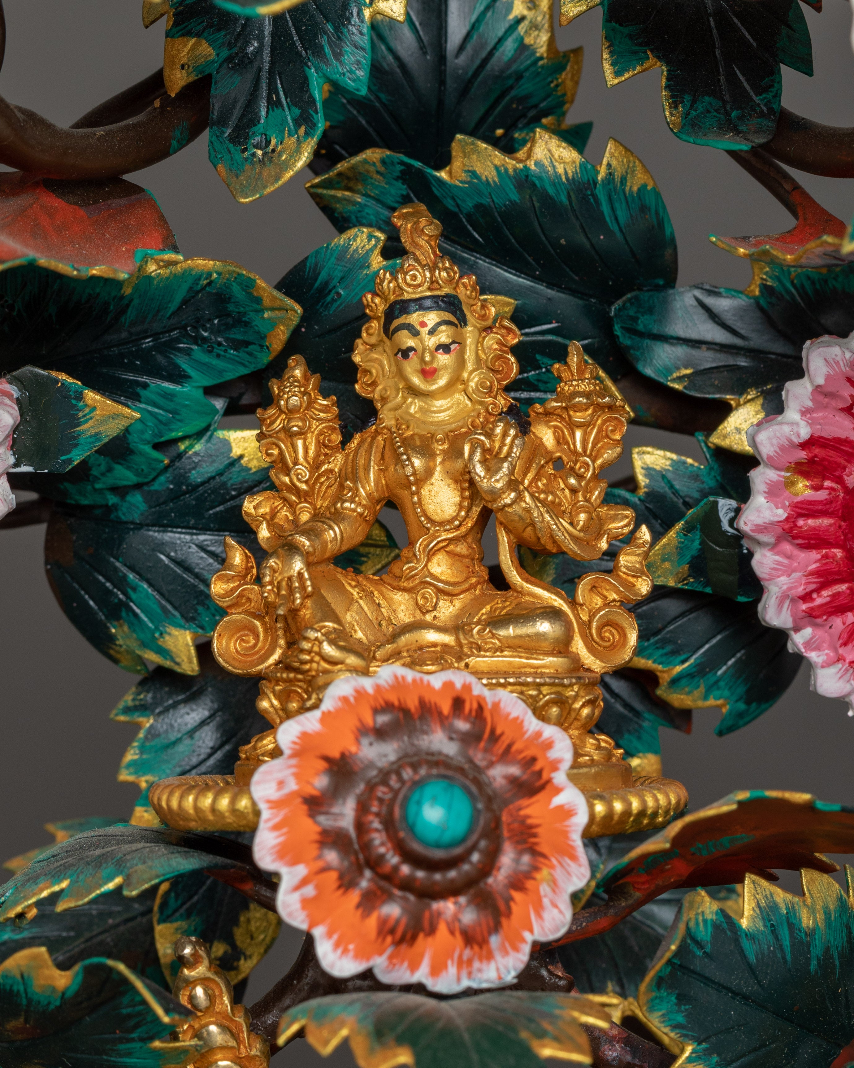 Magnificent 21 Tara statue set | 24K Gold Gilded with Handcarved Gemstones Statue Set