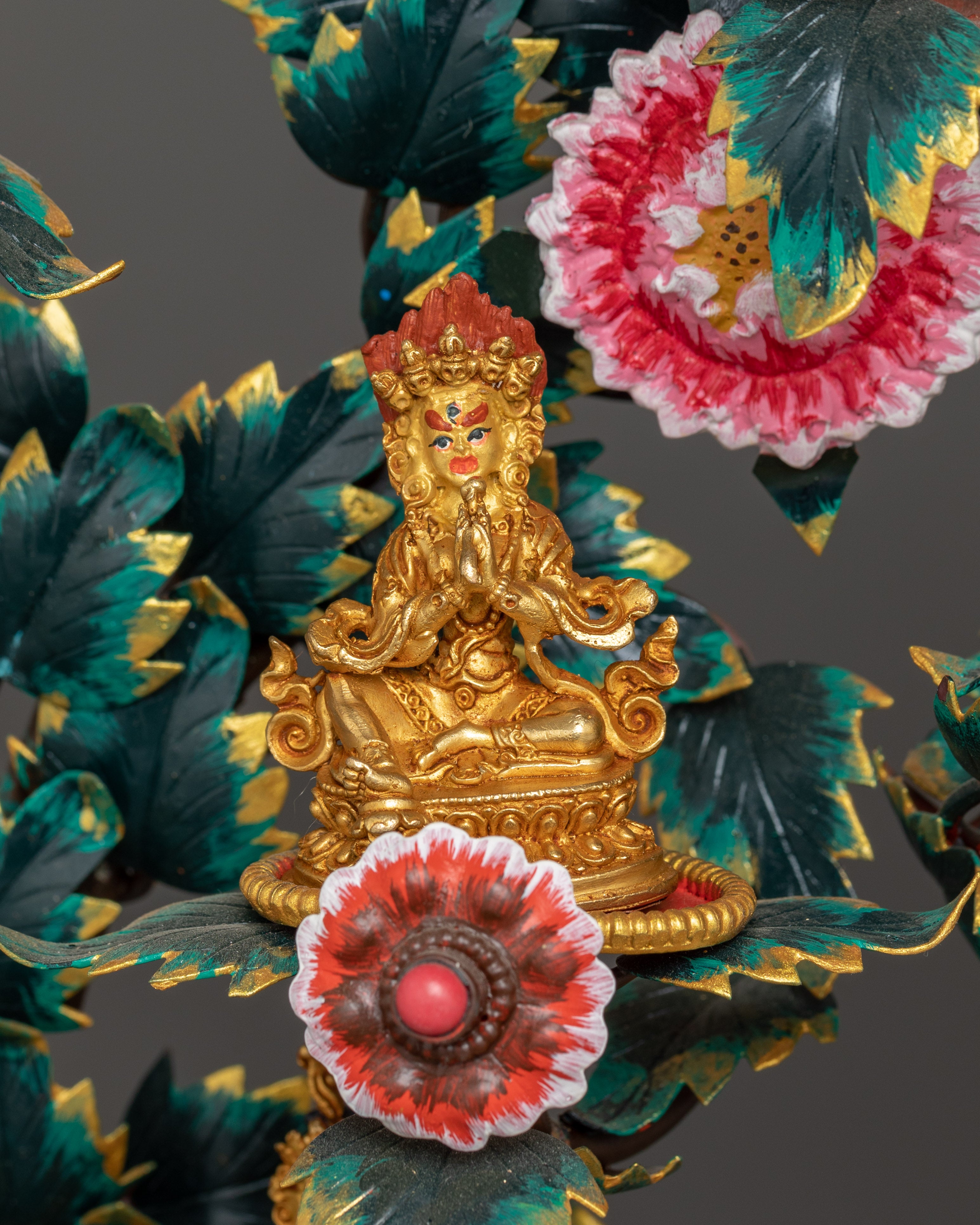 Magnificent 21 Tara statue set | 24K Gold Gilded with Handcarved Gemstones Statue Set