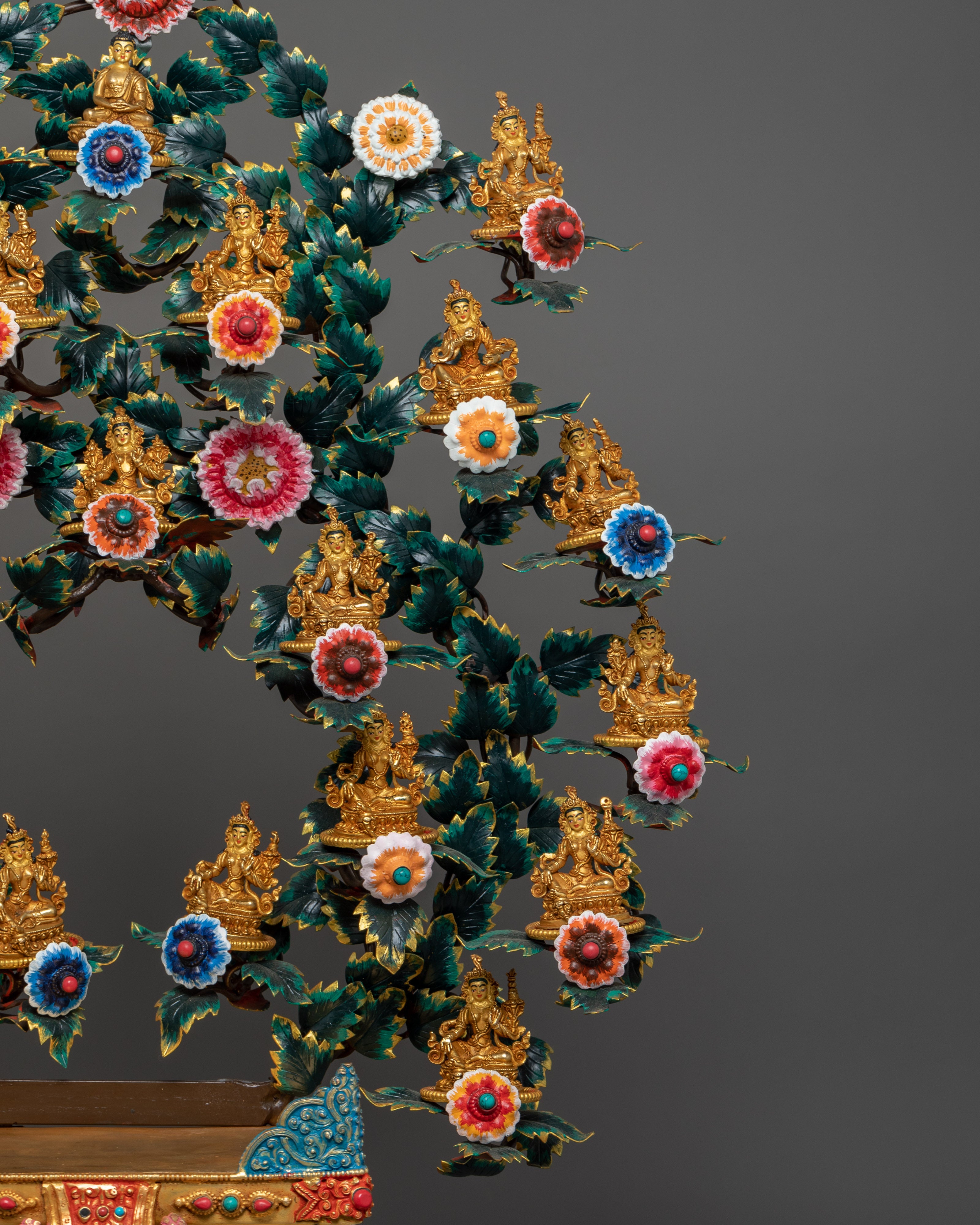 Magnificent 21 Tara statue set | 24K Gold Gilded with Handcarved Gemstones Statue Set