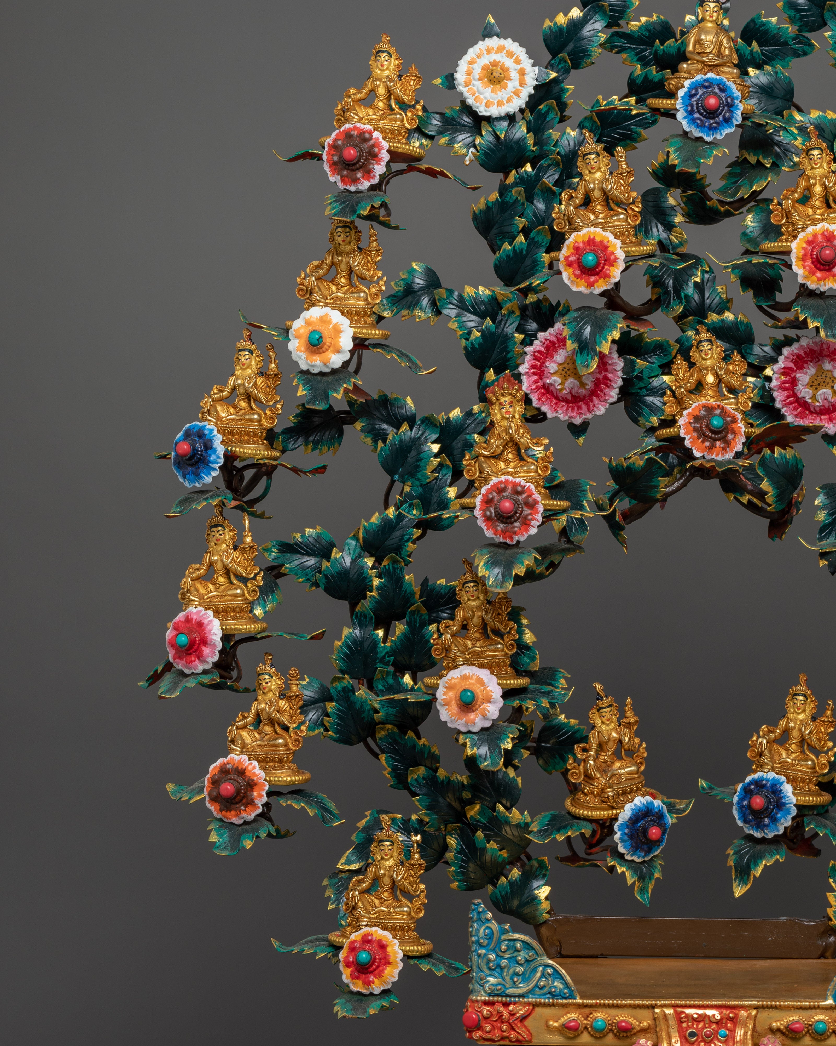 Magnificent 21 Tara statue set | 24K Gold Gilded with Handcarved Gemstones Statue Set