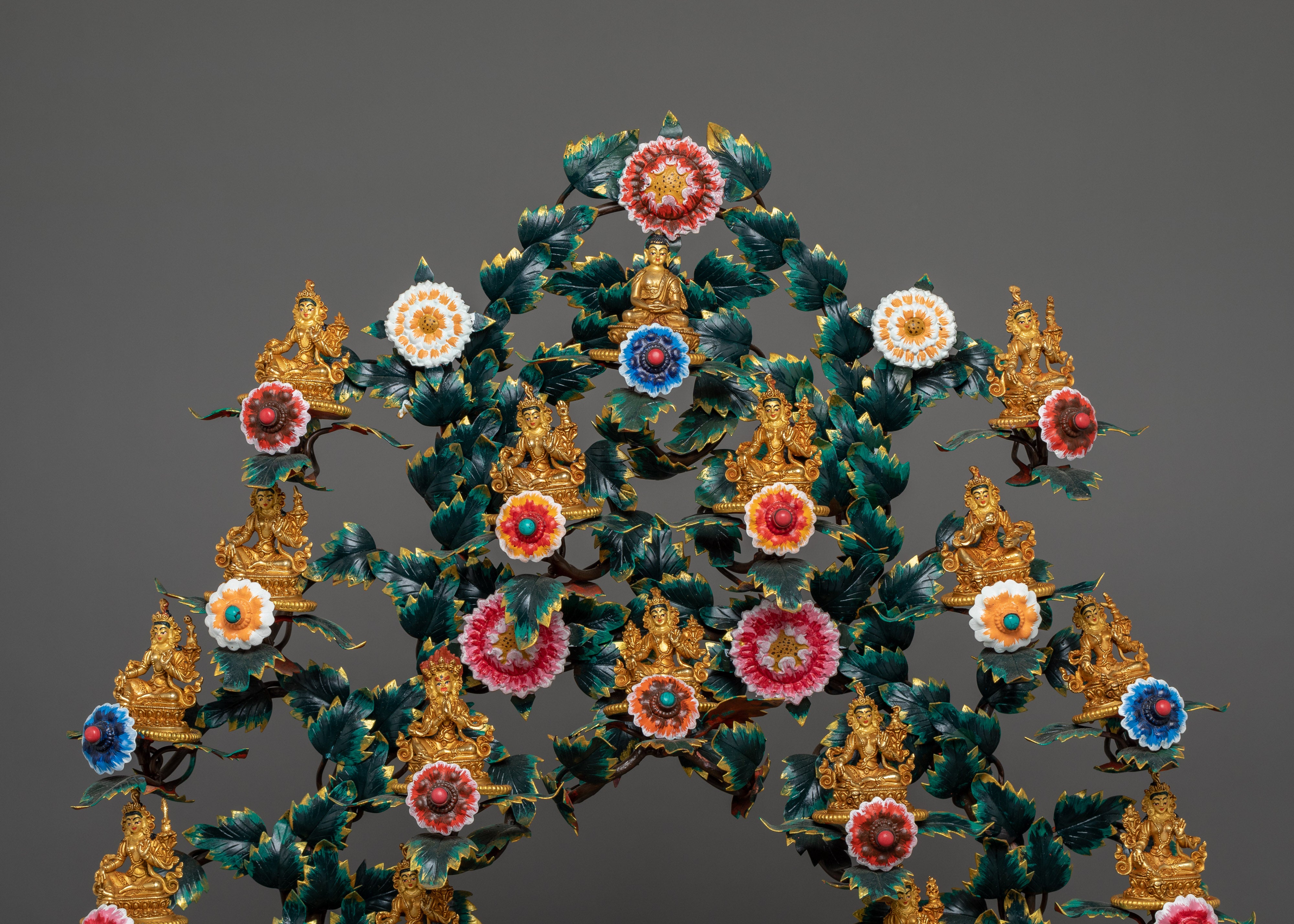 Magnificent 21 Tara statue set | 24K Gold Gilded with Handcarved Gemstones Statue Set