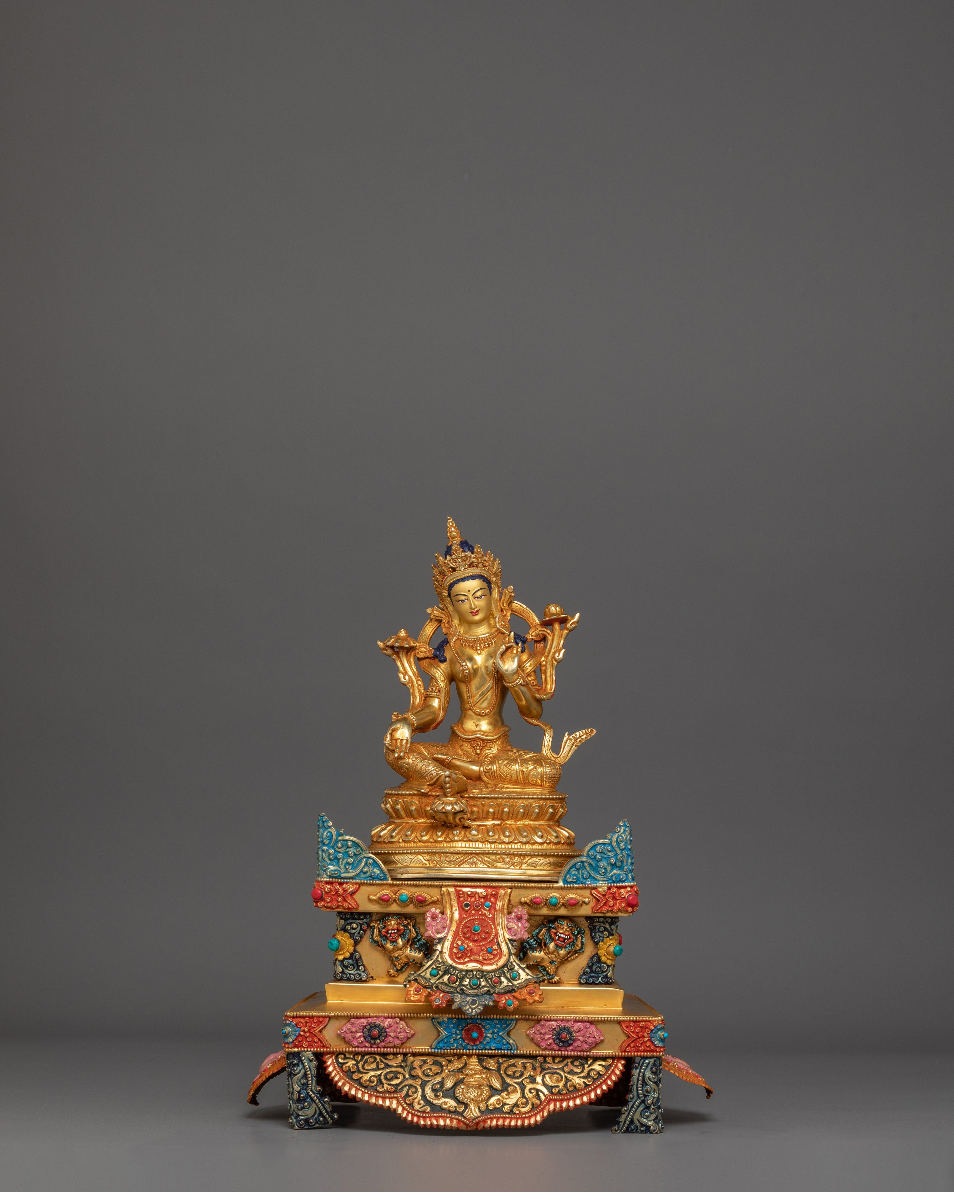 Magnificent 21 Tara statue set | 24K Gold Gilded with Handcarved Gemstones Statue Set