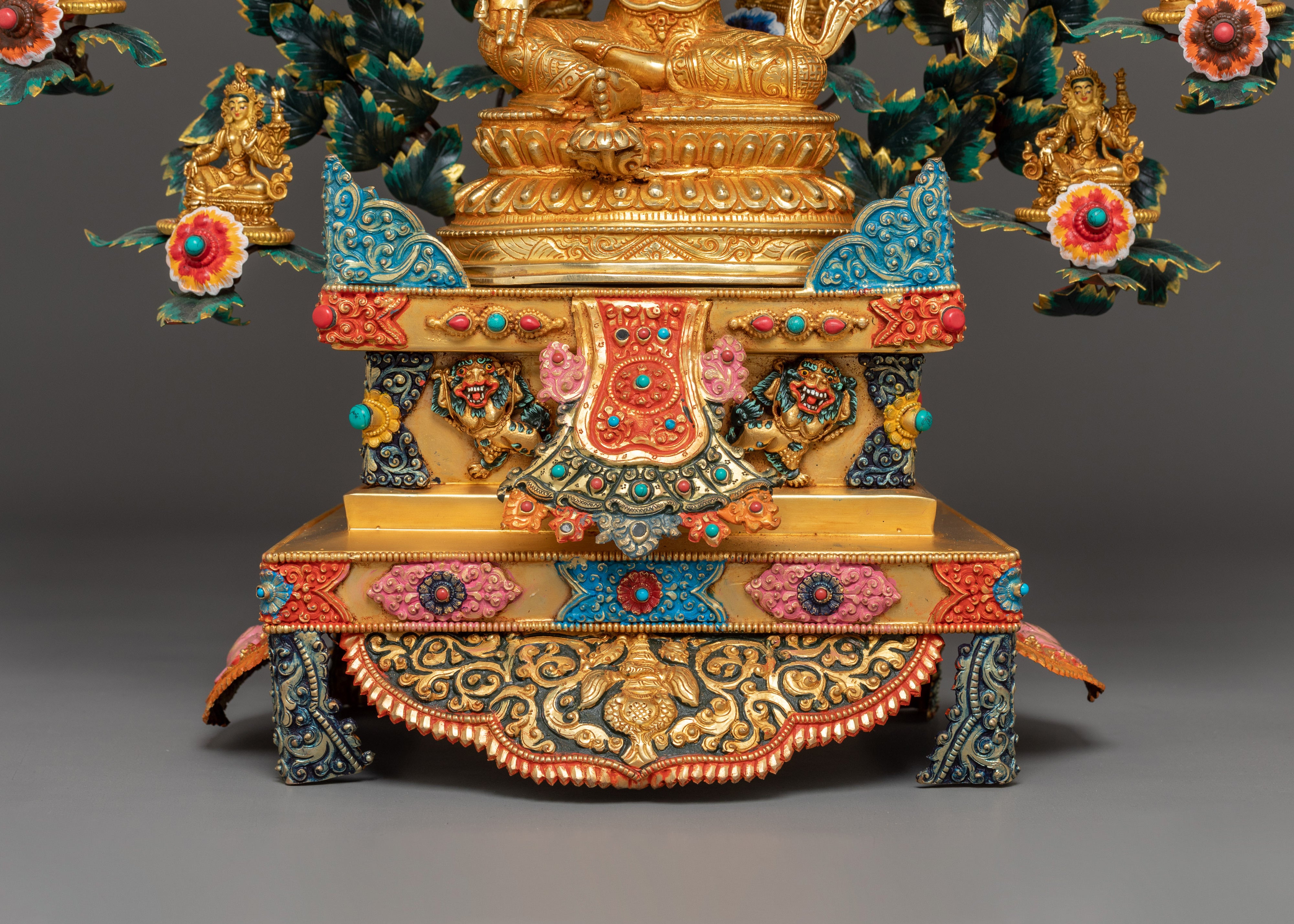 Magnificent 21 Tara statue set | 24K Gold Gilded with Handcarved Gemstones Statue Set