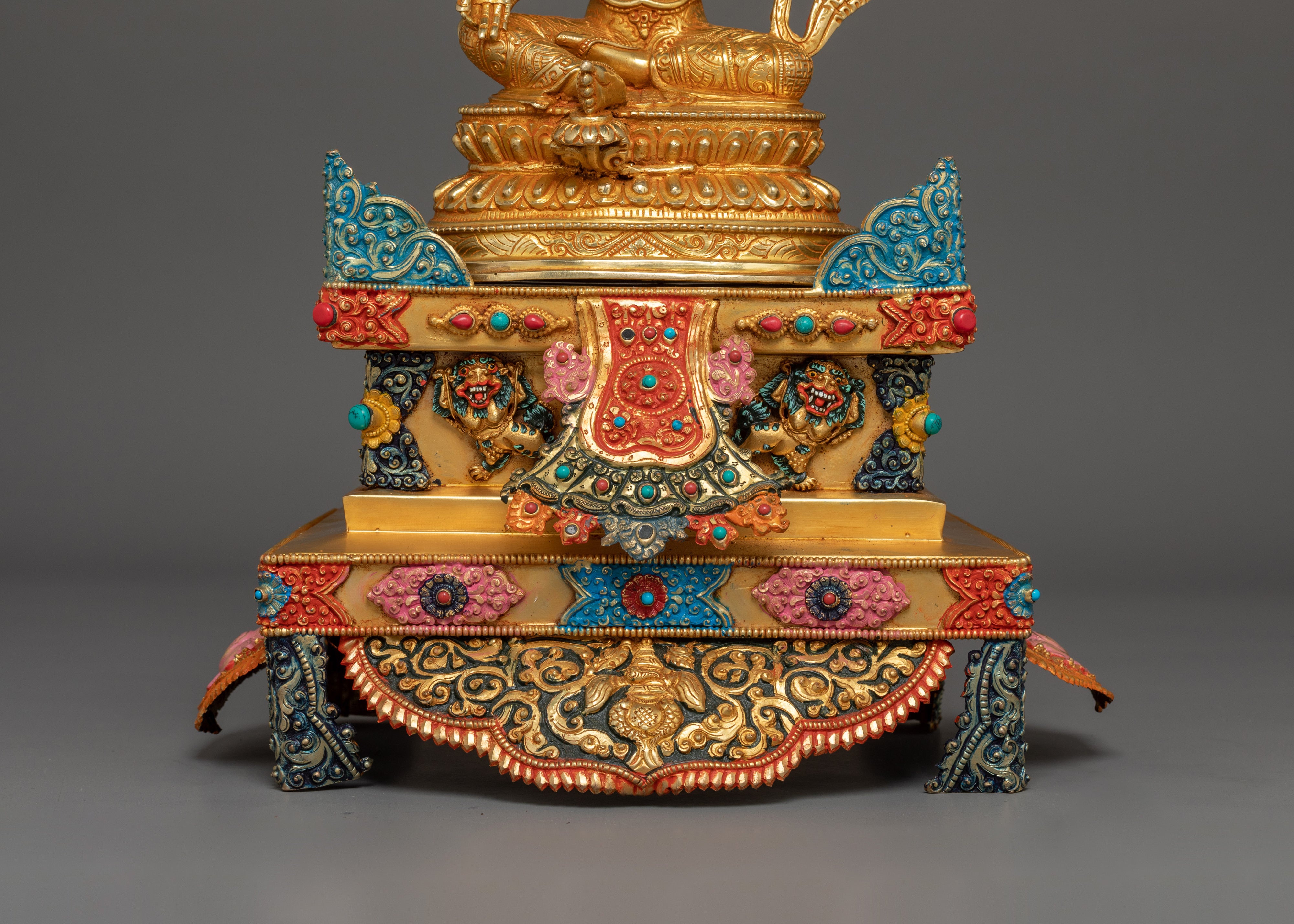 Magnificent 21 Tara statue set | 24K Gold Gilded with Handcarved Gemstones Statue Set