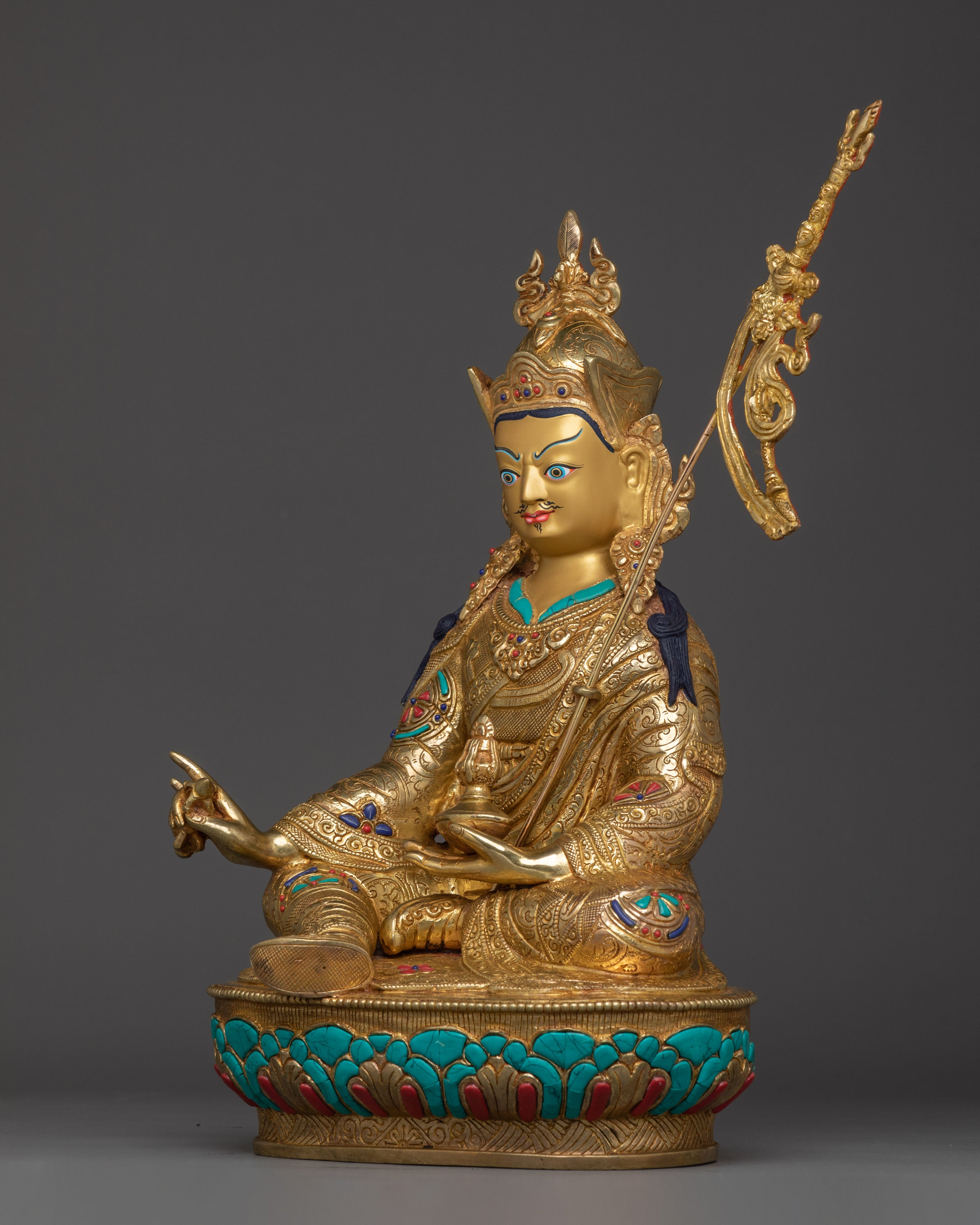 Guru Rinpoche Tantric Master Statue | Padmasambhava Golden Sculpture