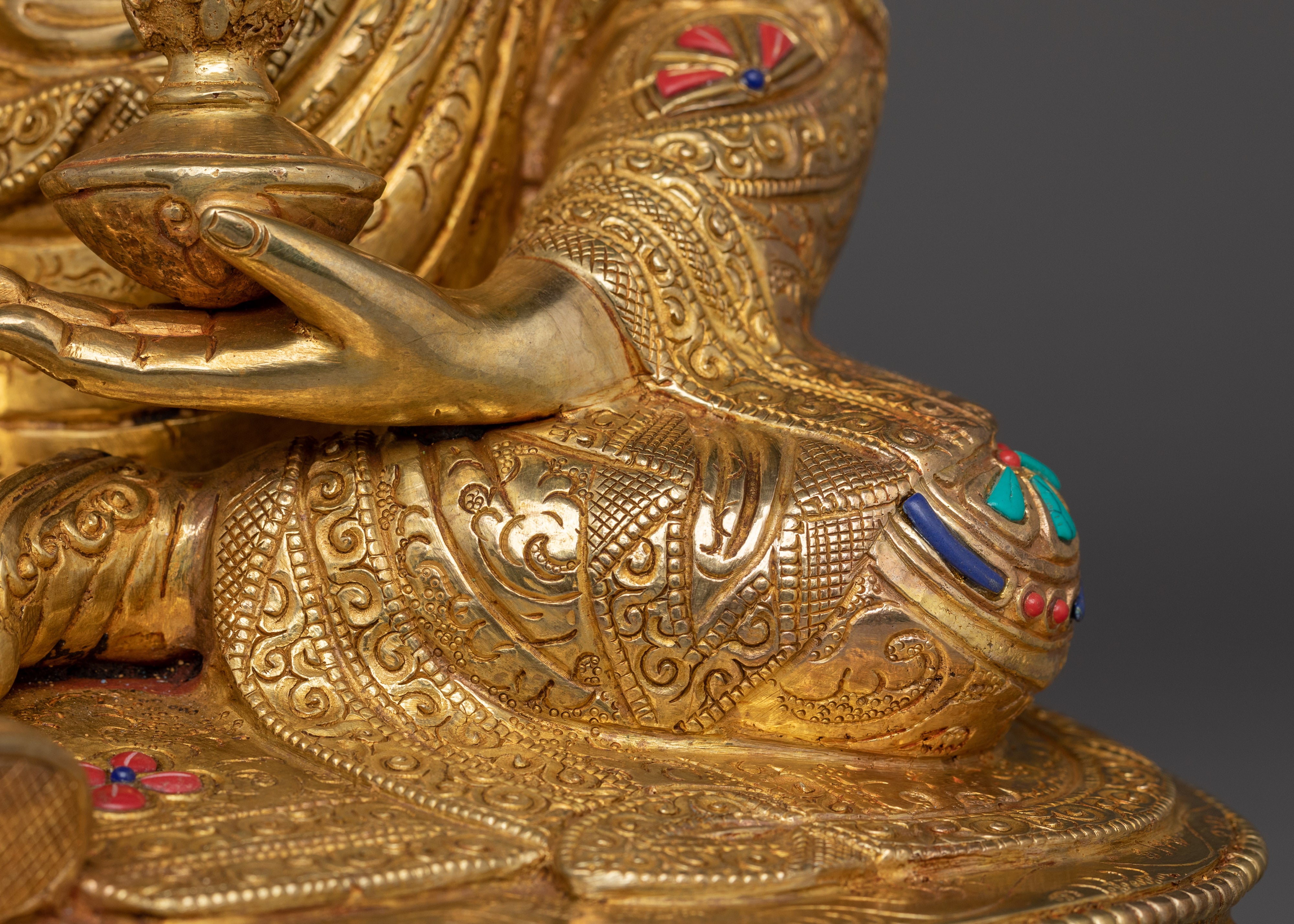 Guru Rinpoche Tantric Master Statue | Padmasambhava Golden Sculpture