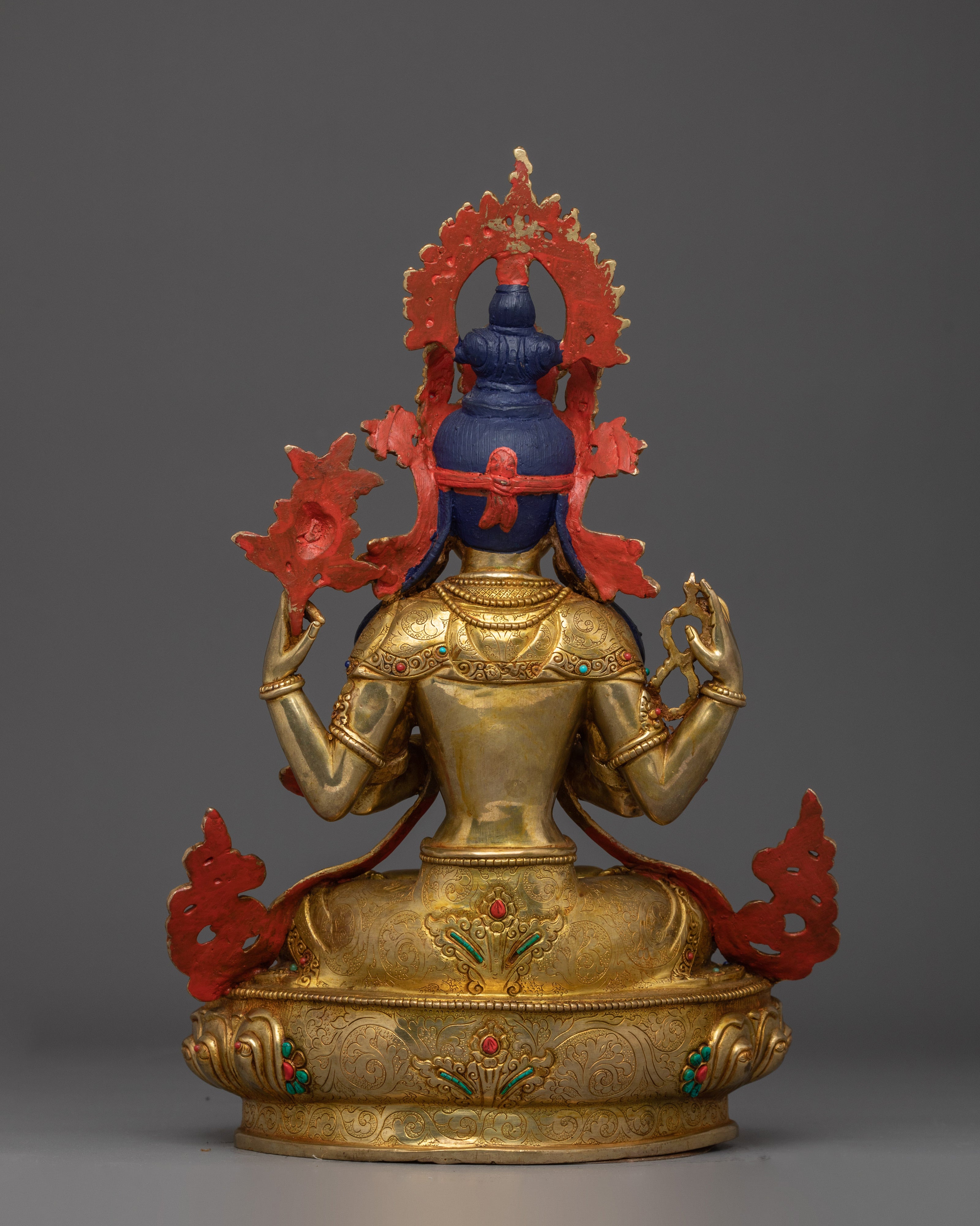 Four Armed Chenrezig Golden Statue | Avalokiteshvara - Lord of Compassion