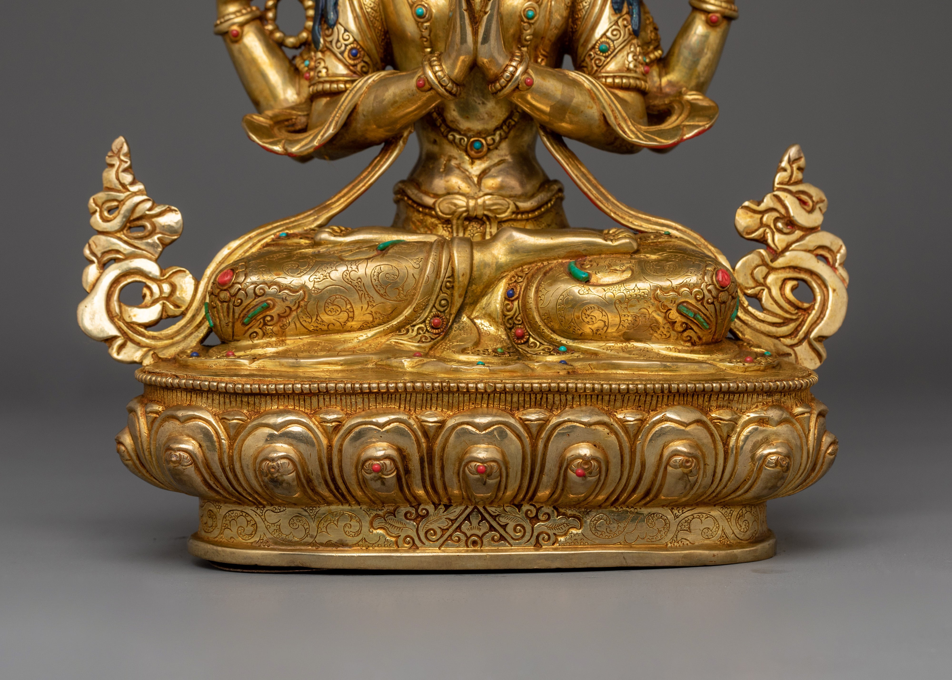 Four Armed Chenrezig Golden Statue | Avalokiteshvara - Lord of Compassion