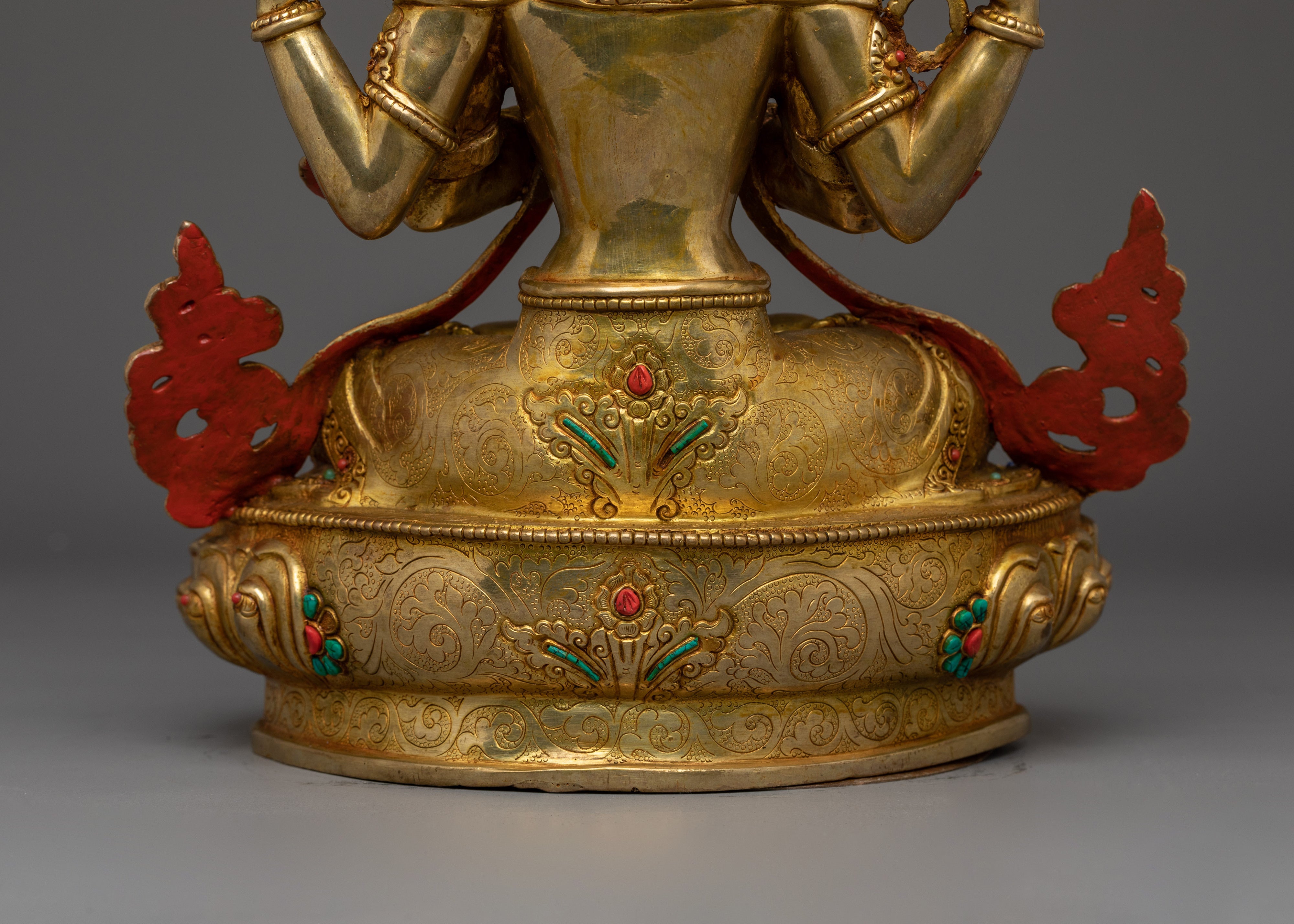 Four Armed Chenrezig Golden Statue | Avalokiteshvara - Lord of Compassion